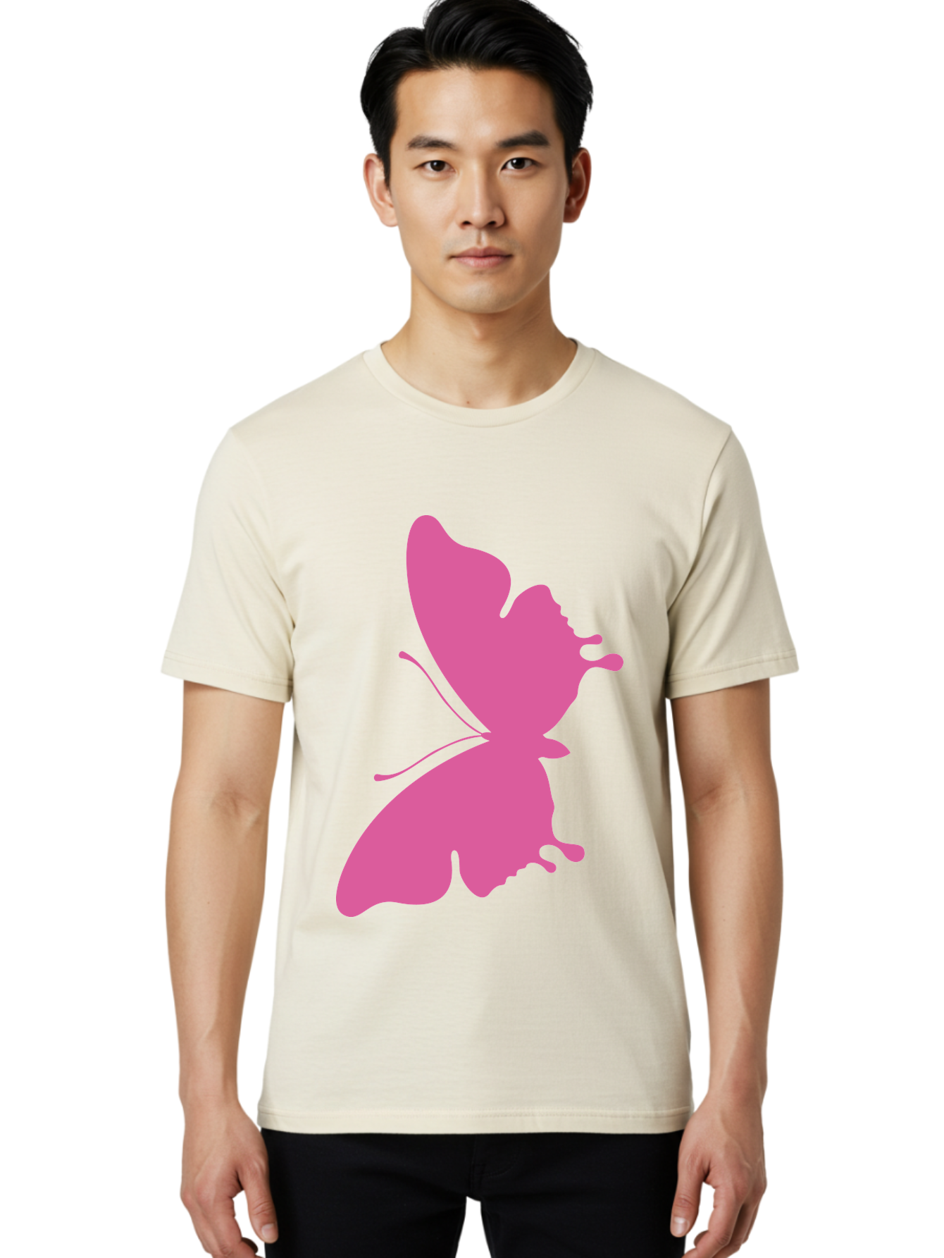 Pink-Butterfly Men'S Graphic Tee, 100% Cotton, Comfortable Casual Summer Wear, Machine Washable, Butterfly Silhouette, Pink Butterfly, Abstract Butterfly, Delicate Wings, Minimalist Design, Vibrant Pink Color, Bold Silhouette, Aad090 28