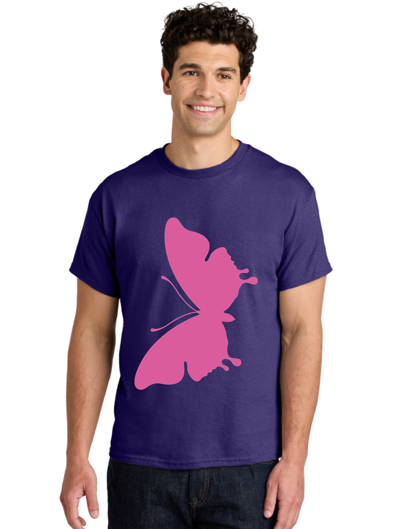 Pink-Butterfly Men'S Graphic Tee, 100% Cotton, Comfortable Casual Summer Wear, Machine Washable, Butterfly Silhouette, Pink Butterfly, Abstract Butterfly, Delicate Wings, Minimalist Design, Vibrant Pink Color, Bold Silhouette, Aad090 4