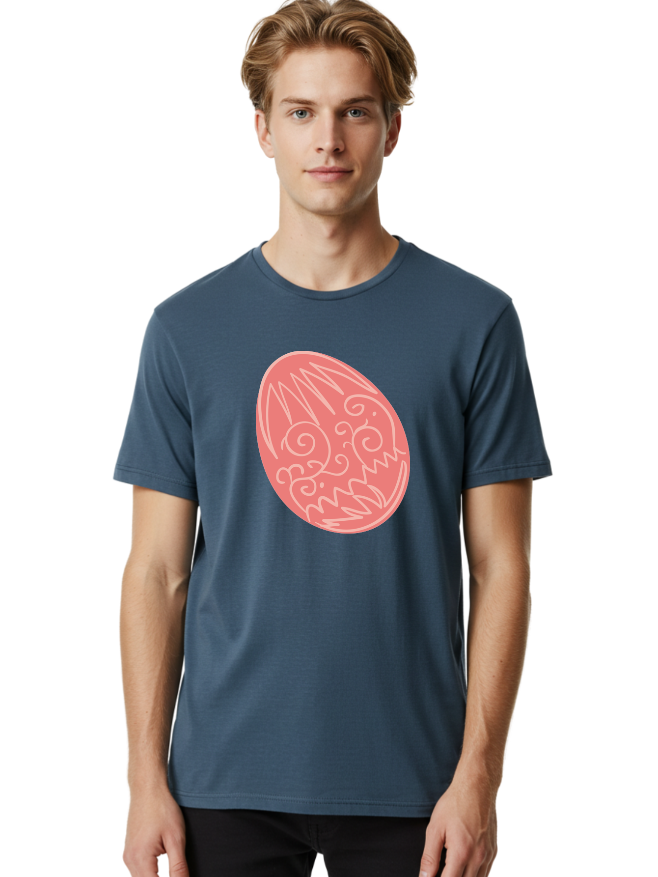 Pink-Dragon-Egg Men'S Graphic Tee, 100% Cotton, Comfortable Casual Summer Wear, Machine Washable, Pink Easter Egg, Dragon Design, White Line Art, Festive Decoration, Spring Celebration, Easter Symbol, Cute Illustration Aad091 26