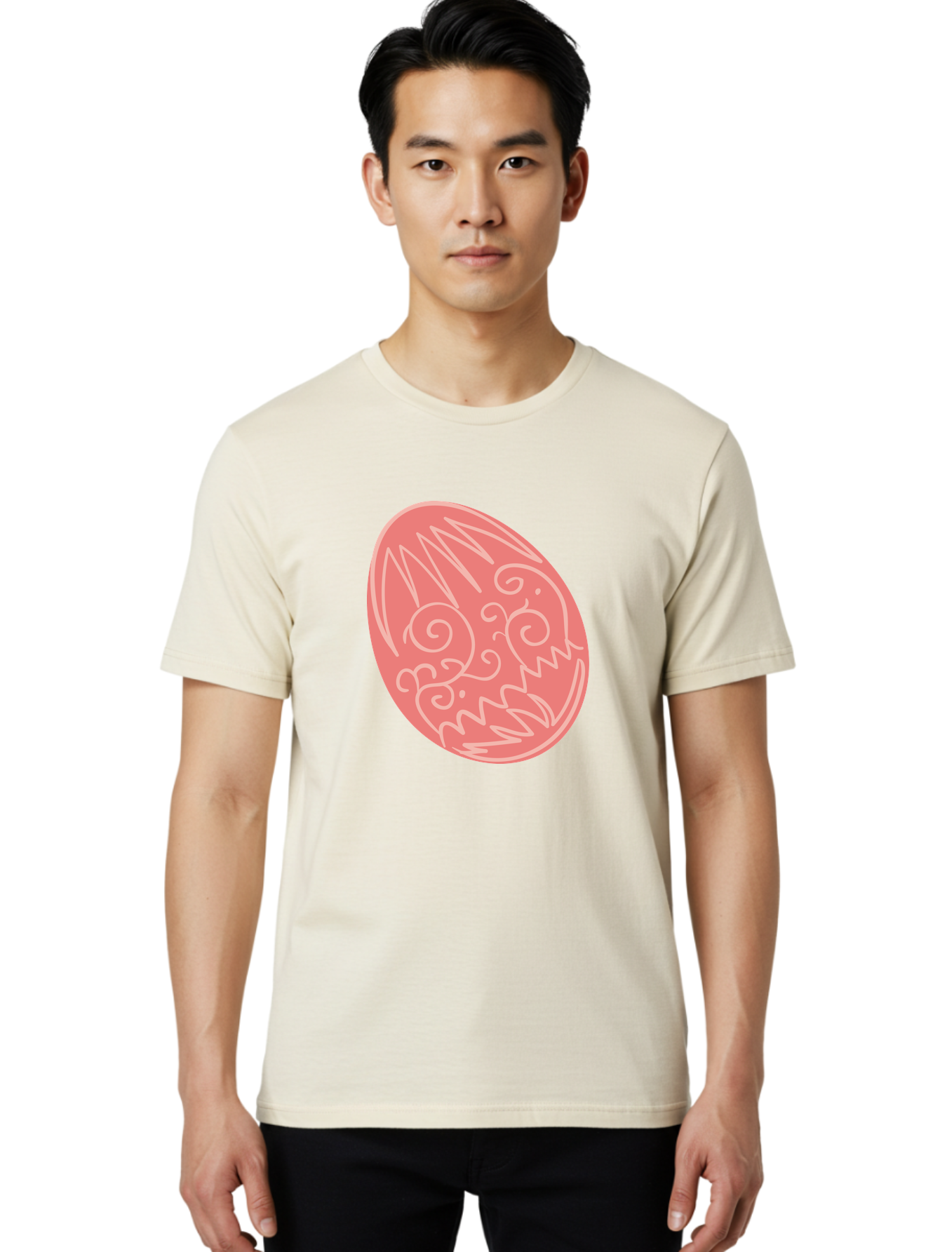 Pink-Dragon-Egg Men'S Graphic Tee, 100% Cotton, Comfortable Casual Summer Wear, Machine Washable, Pink Easter Egg, Dragon Design, White Line Art, Festive Decoration, Spring Celebration, Easter Symbol, Cute Illustration Aad091 24
