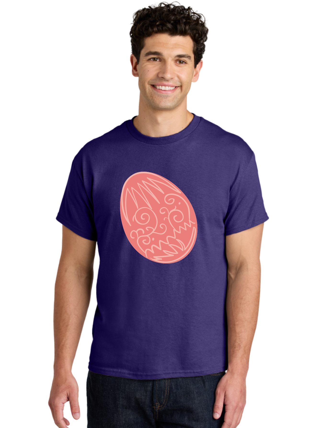 Pink-Dragon-Egg Men'S Graphic Tee, 100% Cotton, Comfortable Casual Summer Wear, Machine Washable, Pink Easter Egg, Dragon Design, White Line Art, Festive Decoration, Spring Celebration, Easter Symbol, Cute Illustration Aad091 2