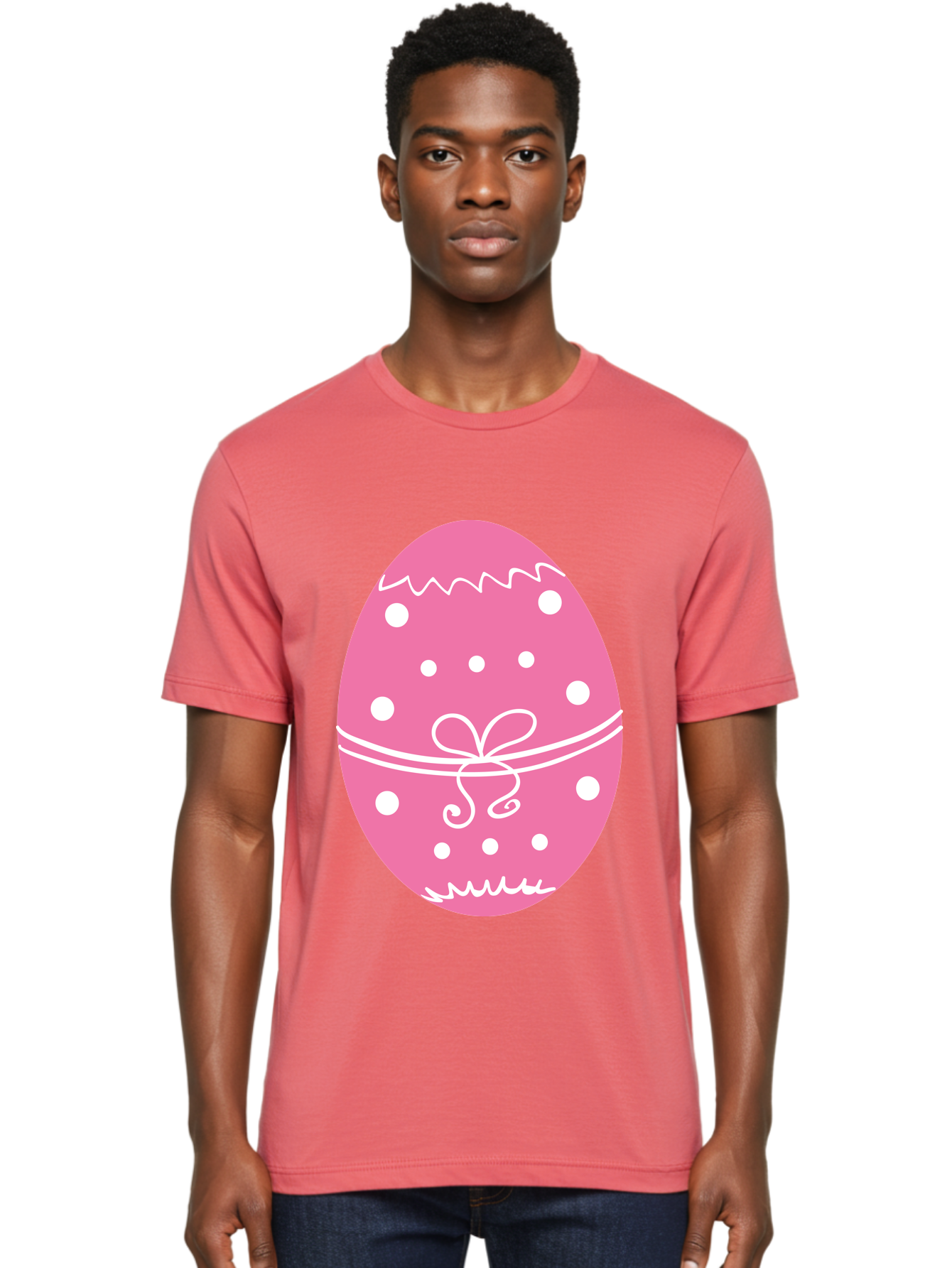Pink-Easter-Egg-1 Men'S Graphic Tee, 100% Cotton, Comfortable Casual Summer Wear, Machine Washable, Pink Easter Egg, White Polka Dots, Decorative Egg, Festive Design, Easter Decoration, Spring Holiday, Easter Egg Hunt, Egg Decoration, Aad092 12