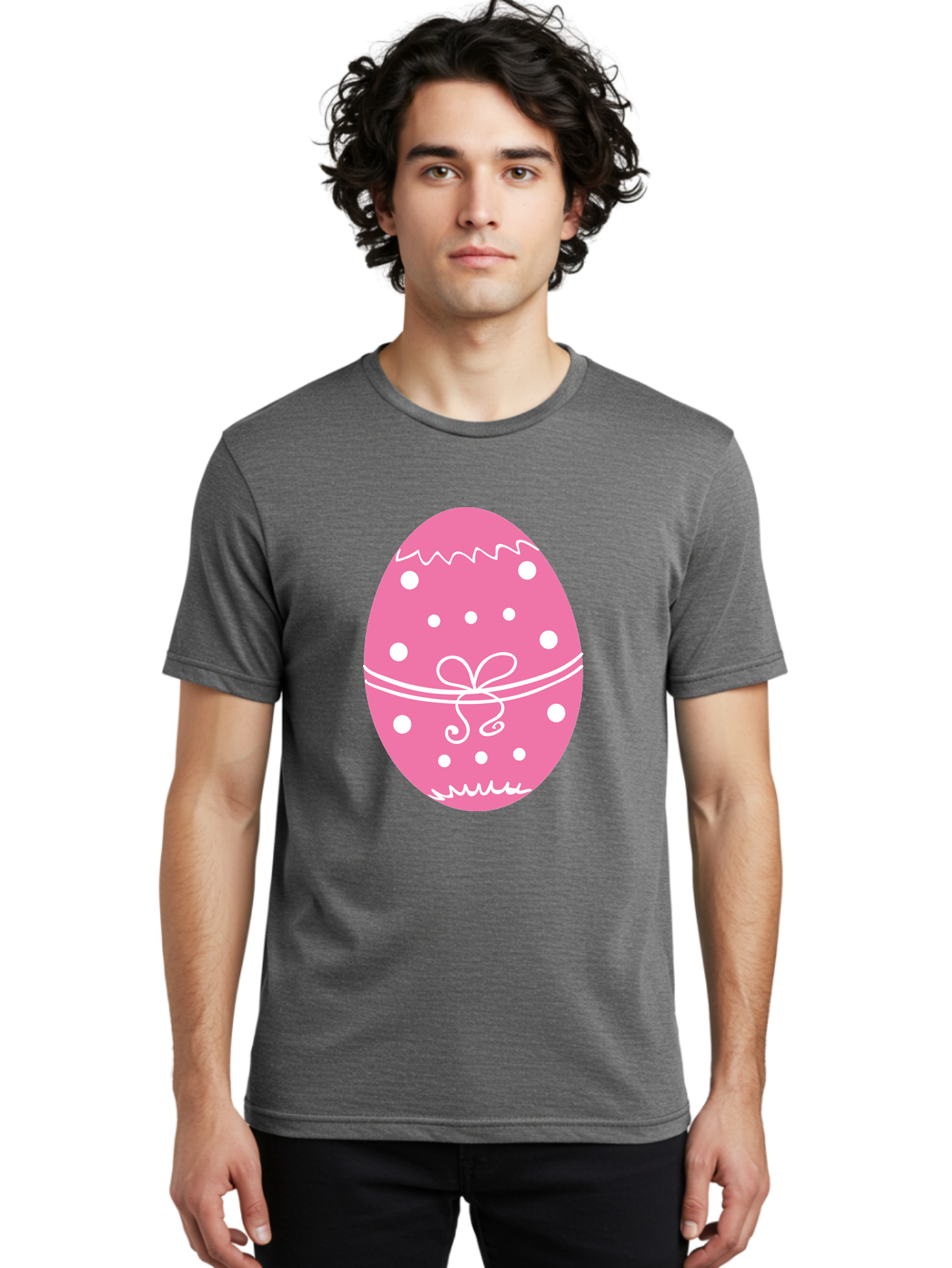 Pink-Easter-Egg-1 Men'S Graphic Tee, 100% Cotton, Comfortable Casual Summer Wear, Machine Washable, Pink Easter Egg, White Polka Dots, Decorative Egg, Festive Design, Easter Decoration, Spring Holiday, Easter Egg Hunt, Egg Decoration, Aad092 24