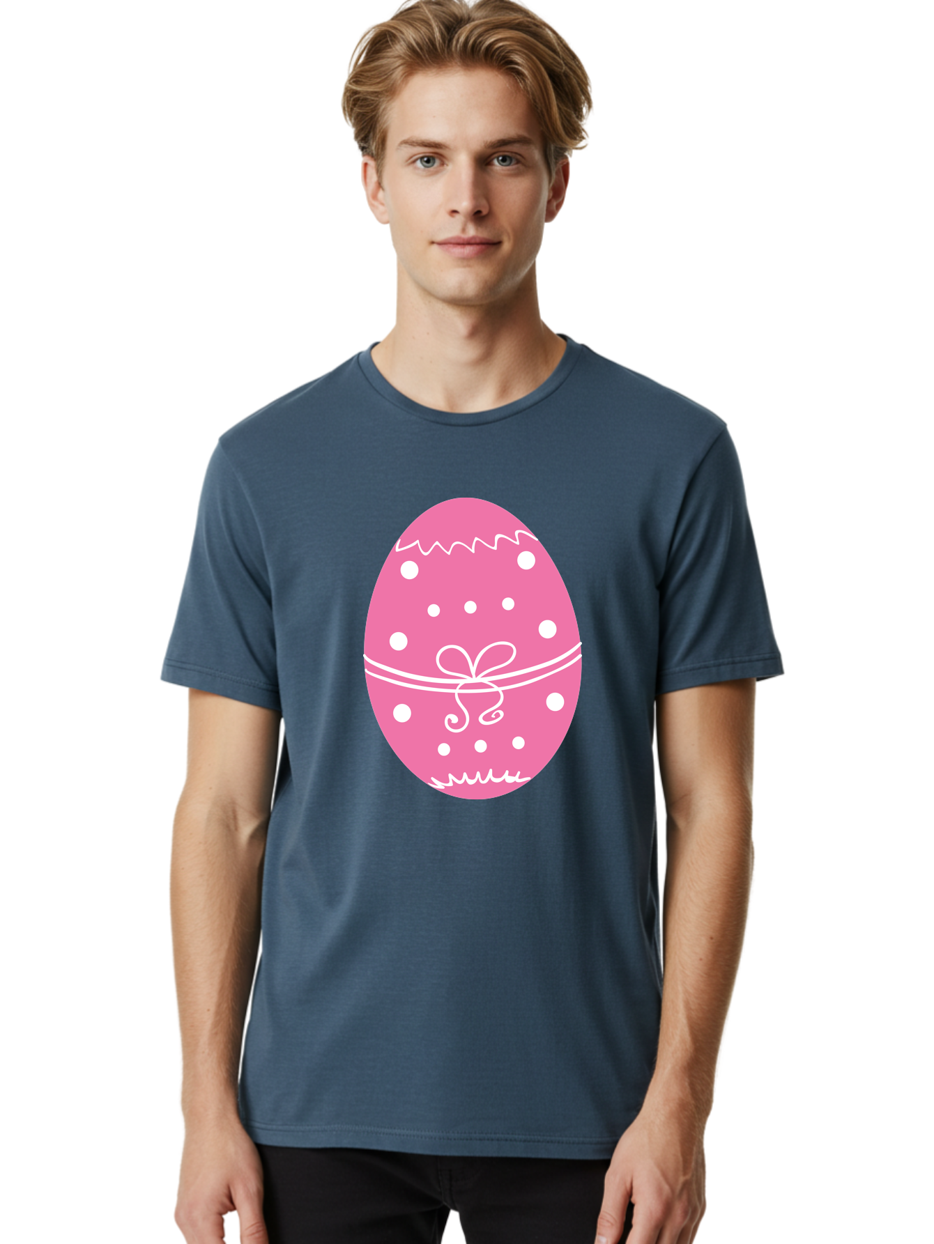 Pink-Easter-Egg-1 Men'S Graphic Tee, 100% Cotton, Comfortable Casual Summer Wear, Machine Washable, Pink Easter Egg, White Polka Dots, Decorative Egg, Festive Design, Easter Decoration, Spring Holiday, Easter Egg Hunt, Egg Decoration, Aad092 4