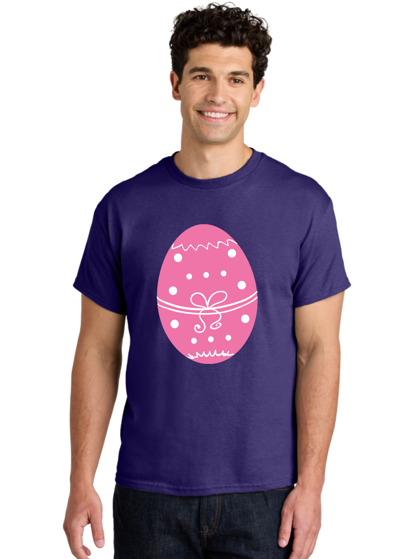 Pink-Easter-Egg-1 Men'S Graphic Tee, 100% Cotton, Comfortable Casual Summer Wear, Machine Washable, Pink Easter Egg, White Polka Dots, Decorative Egg, Festive Design, Easter Decoration, Spring Holiday, Easter Egg Hunt, Egg Decoration, Aad092 8