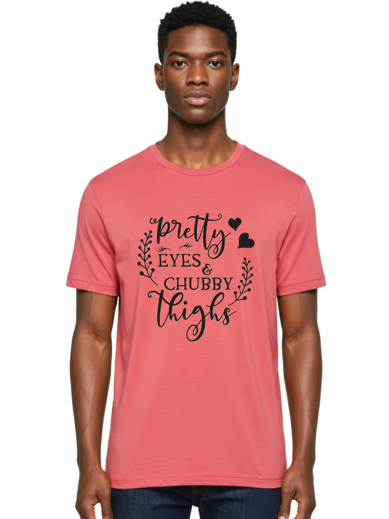 Pretty-Eyes-Chubby-Thighs Men'S Graphic Tee, 100% Cotton, Comfortable Casual Summer Wear, Machine Washable, Cute Typography, Body Positivity, Self Love, Confidence Boost, Empowerment, Lovely Quotes, Charming Phrases, Inspiration, Motivation Aad100 26