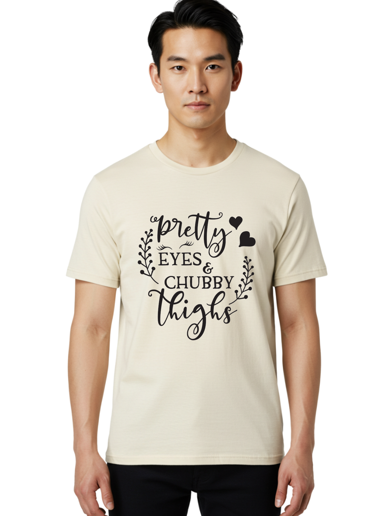 Pretty-Eyes-Chubby-Thighs Men'S Graphic Tee, 100% Cotton, Comfortable Casual Summer Wear, Machine Washable, Cute Typography, Body Positivity, Self Love, Confidence Boost, Empowerment, Lovely Quotes, Charming Phrases, Inspiration, Motivation Aad100 28