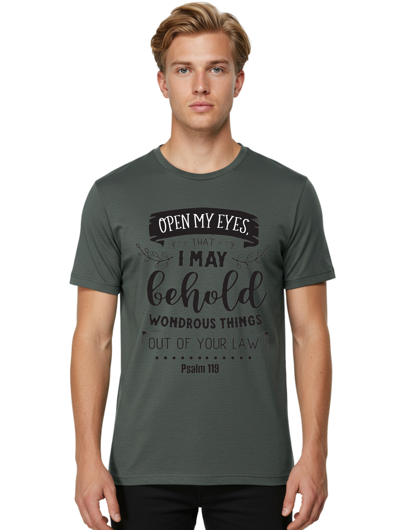 Psalm-119 Men'S Graphic Tee, 100% Cotton, Comfortable Casual Summer Wear, Machine Washable, Inspirational Quote, Psalm 119, Biblical Scripture, Motivational Words, Faith-Based Design, Spiritual Message, Wondrous Things, Divine Guidance, Aad104 24