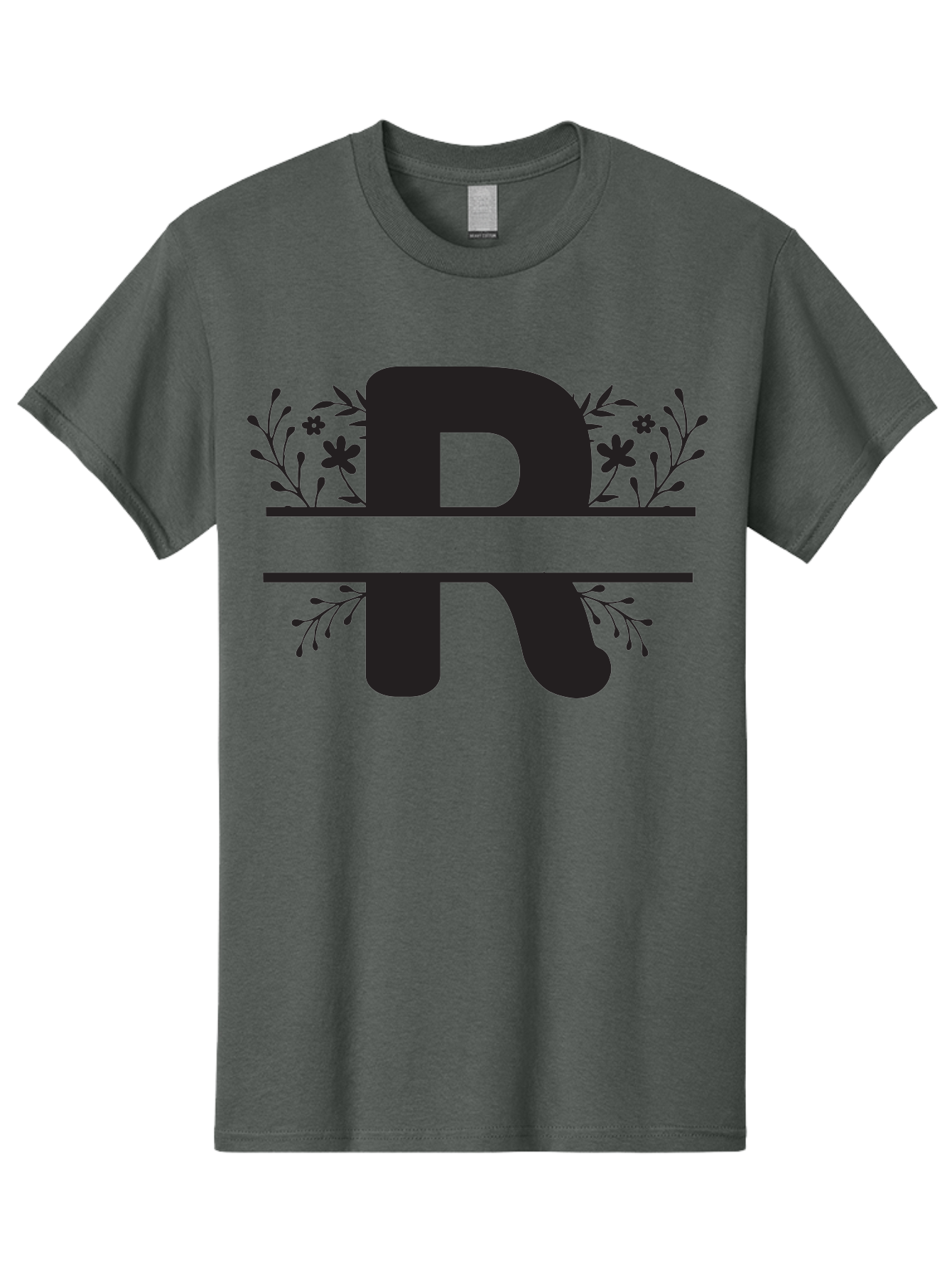 R Men'S Graphic Tee, 100% Cotton, Comfortable Casual Summer Wear, Machine Washable, Stylized Letter R, Floral Design, Black Lettering, Decorative Elements, Flowers And Leaves, Elegant Typography, Sophisticated Graphics Aad112 17
