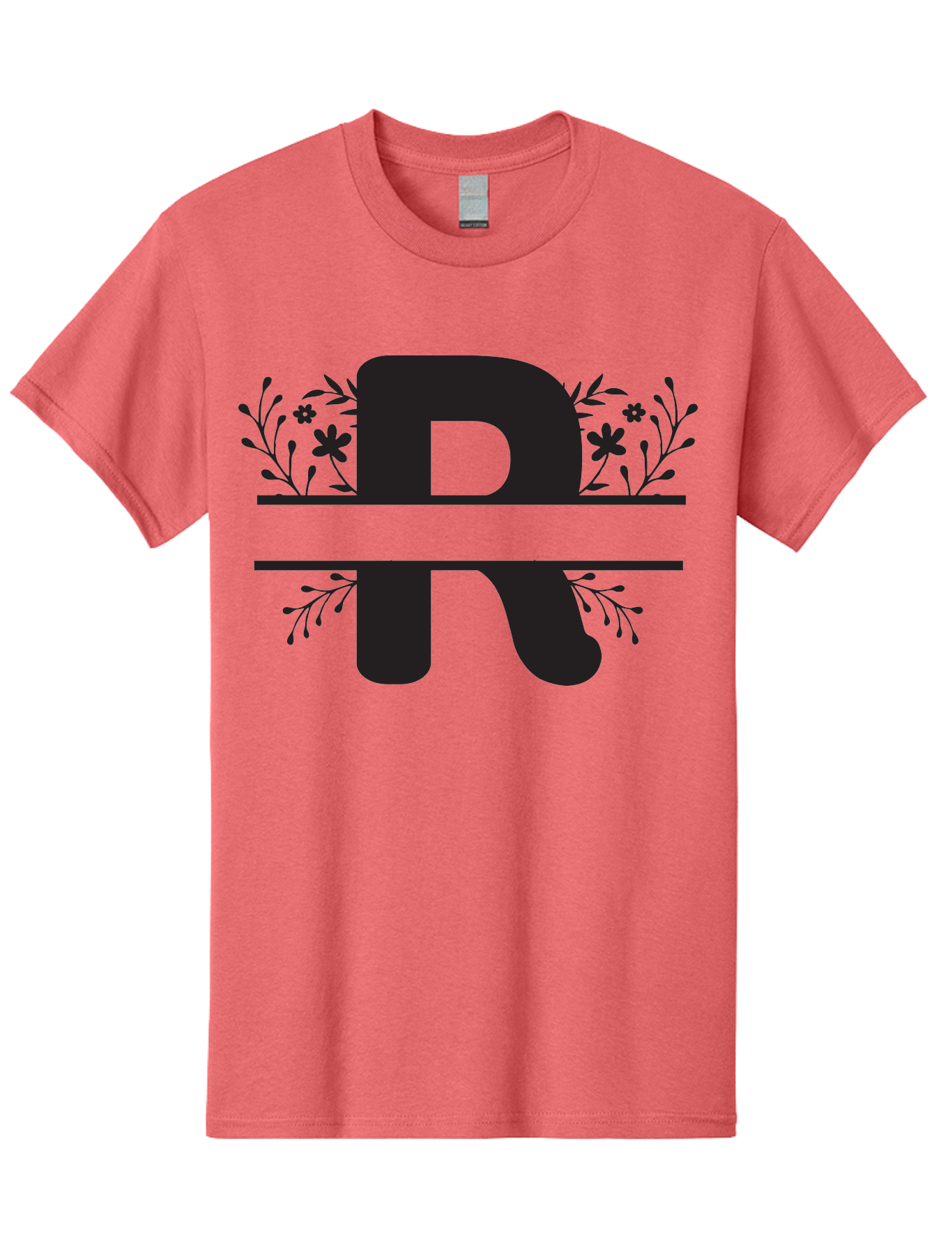 R Men'S Graphic Tee, 100% Cotton, Comfortable Casual Summer Wear, Machine Washable, Stylized Letter R, Floral Design, Black Lettering, Decorative Elements, Flowers And Leaves, Elegant Typography, Sophisticated Graphics Aad112 23