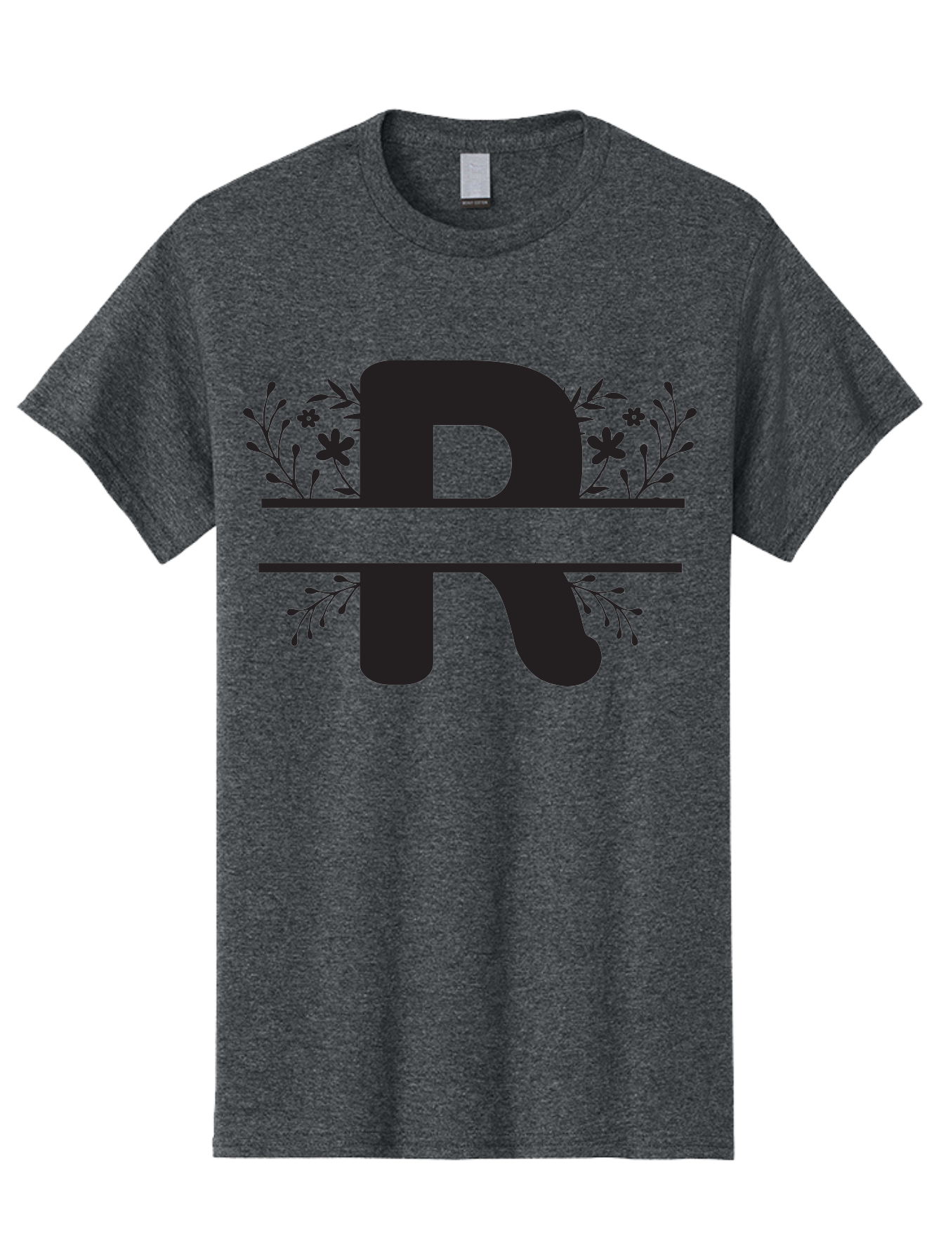 R Men'S Graphic Tee, 100% Cotton, Comfortable Casual Summer Wear, Machine Washable, Stylized Letter R, Floral Design, Black Lettering, Decorative Elements, Flowers And Leaves, Elegant Typography, Sophisticated Graphics Aad112 21
