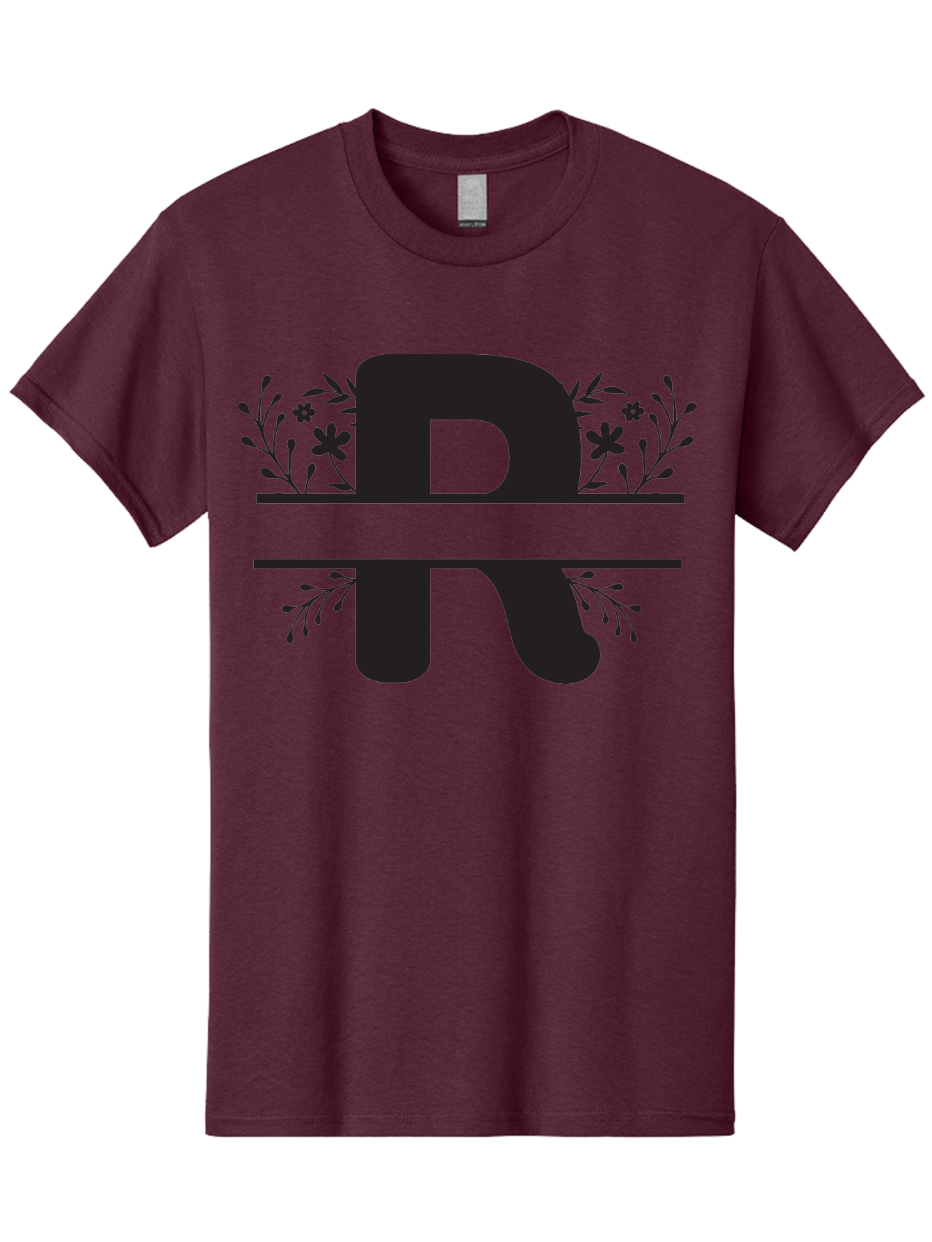 R Men'S Graphic Tee, 100% Cotton, Comfortable Casual Summer Wear, Machine Washable, Stylized Letter R, Floral Design, Black Lettering, Decorative Elements, Flowers And Leaves, Elegant Typography, Sophisticated Graphics Aad112 13