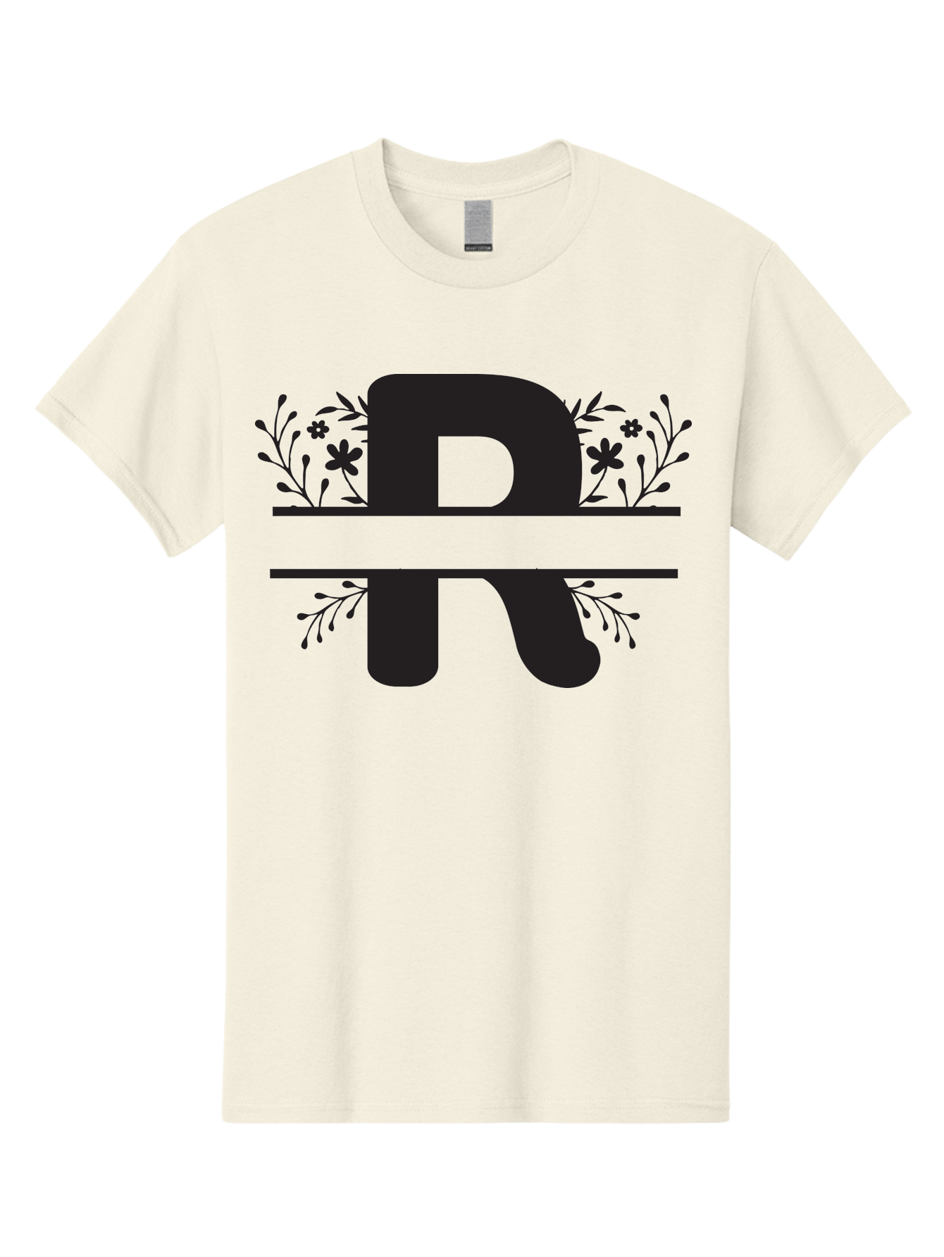 R Men'S Graphic Tee, 100% Cotton, Comfortable Casual Summer Wear, Machine Washable, Stylized Letter R, Floral Design, Black Lettering, Decorative Elements, Flowers And Leaves, Elegant Typography, Sophisticated Graphics Aad112 7