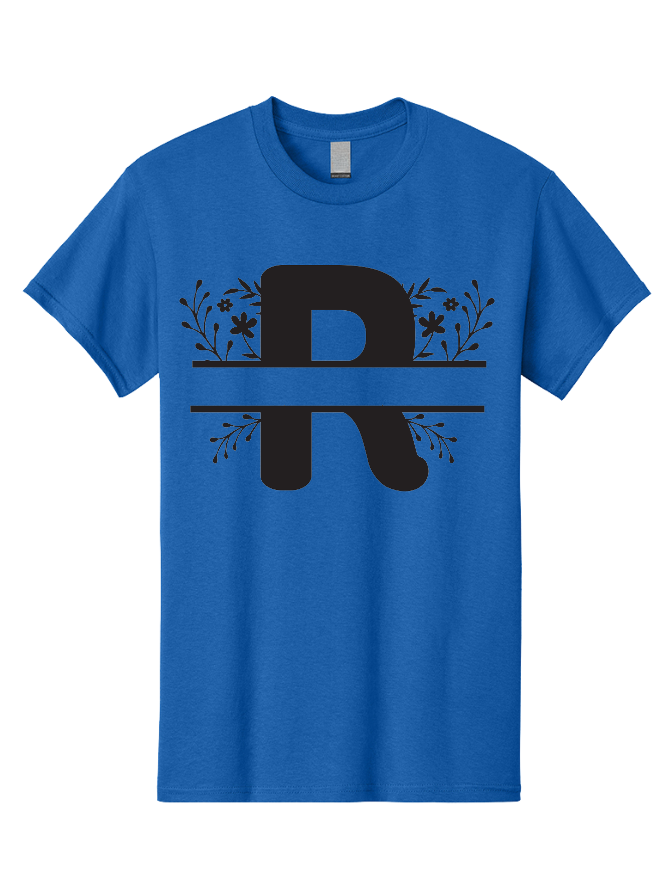 R Men'S Graphic Tee, 100% Cotton, Comfortable Casual Summer Wear, Machine Washable, Stylized Letter R, Floral Design, Black Lettering, Decorative Elements, Flowers And Leaves, Elegant Typography, Sophisticated Graphics Aad112 3