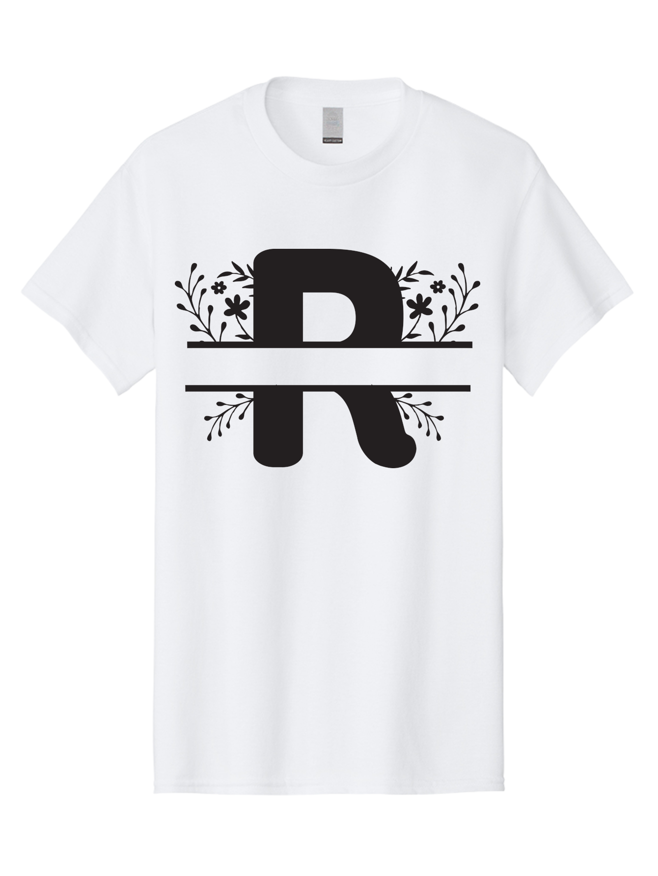 R Men'S Graphic Tee, 100% Cotton, Comfortable Casual Summer Wear, Machine Washable, Stylized Letter R, Floral Design, Black Lettering, Decorative Elements, Flowers And Leaves, Elegant Typography, Sophisticated Graphics Aad112 11