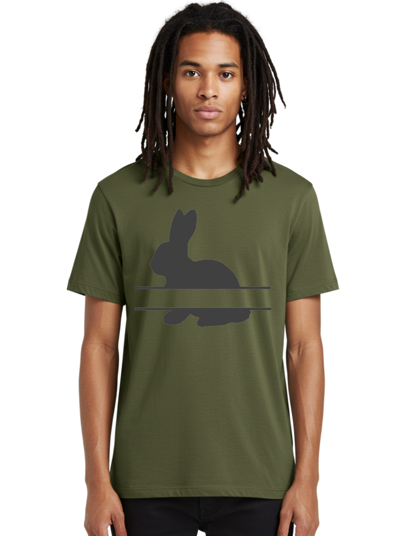 Rabbit-Silhouette Men'S Graphic Tee, 100% Cotton, Comfortable Casual Summer Wear, Machine Washable, Rabbit Silhouette, Minimalist Design, Simple Shape, Black Silhouette, Cute Rabbit, Modern Art, Creative Illustration, Simple Graphics Aad114 4