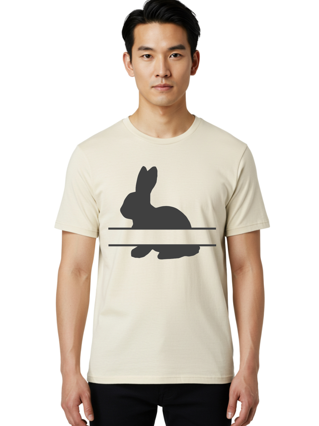 Rabbit-Silhouette Men'S Graphic Tee, 100% Cotton, Comfortable Casual Summer Wear, Machine Washable, Rabbit Silhouette, Minimalist Design, Simple Shape, Black Silhouette, Cute Rabbit, Modern Art, Creative Illustration, Simple Graphics Aad114 28