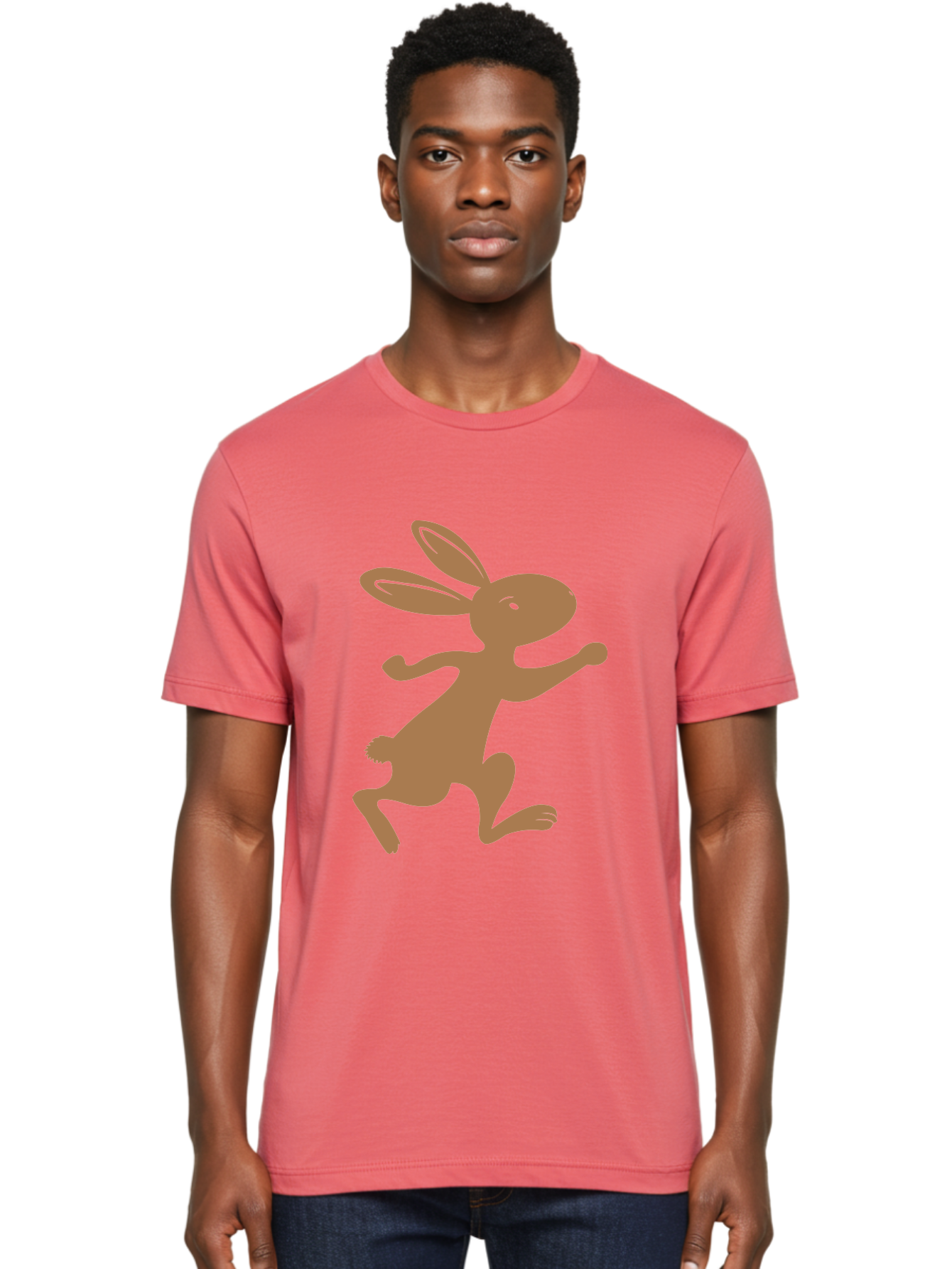 Rabbit Men'S Graphic Tee, 100% Cotton, Comfortable Casual Summer Wear, Machine Washable, Cartoon Rabbit, Jumping Rabbit, Brown Rabbit, Playful Pose, Cute Illustration, Simple Design, Whimsical Art, Cartoon Character, Funny Rabbit Aad115 28