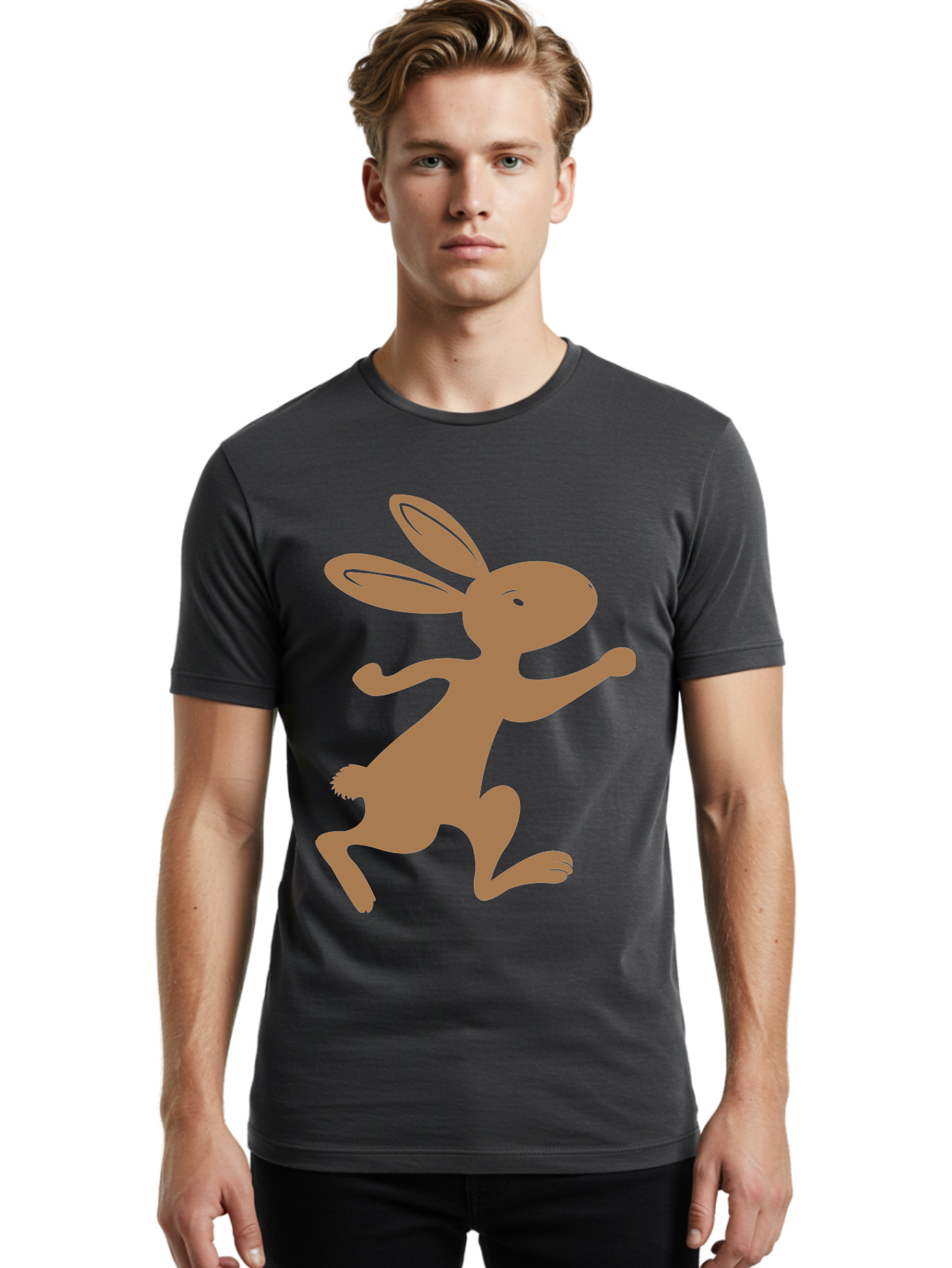 Rabbit Men'S Graphic Tee, 100% Cotton, Comfortable Casual Summer Wear, Machine Washable, Cartoon Rabbit, Jumping Rabbit, Brown Rabbit, Playful Pose, Cute Illustration, Simple Design, Whimsical Art, Cartoon Character, Funny Rabbit Aad115 24