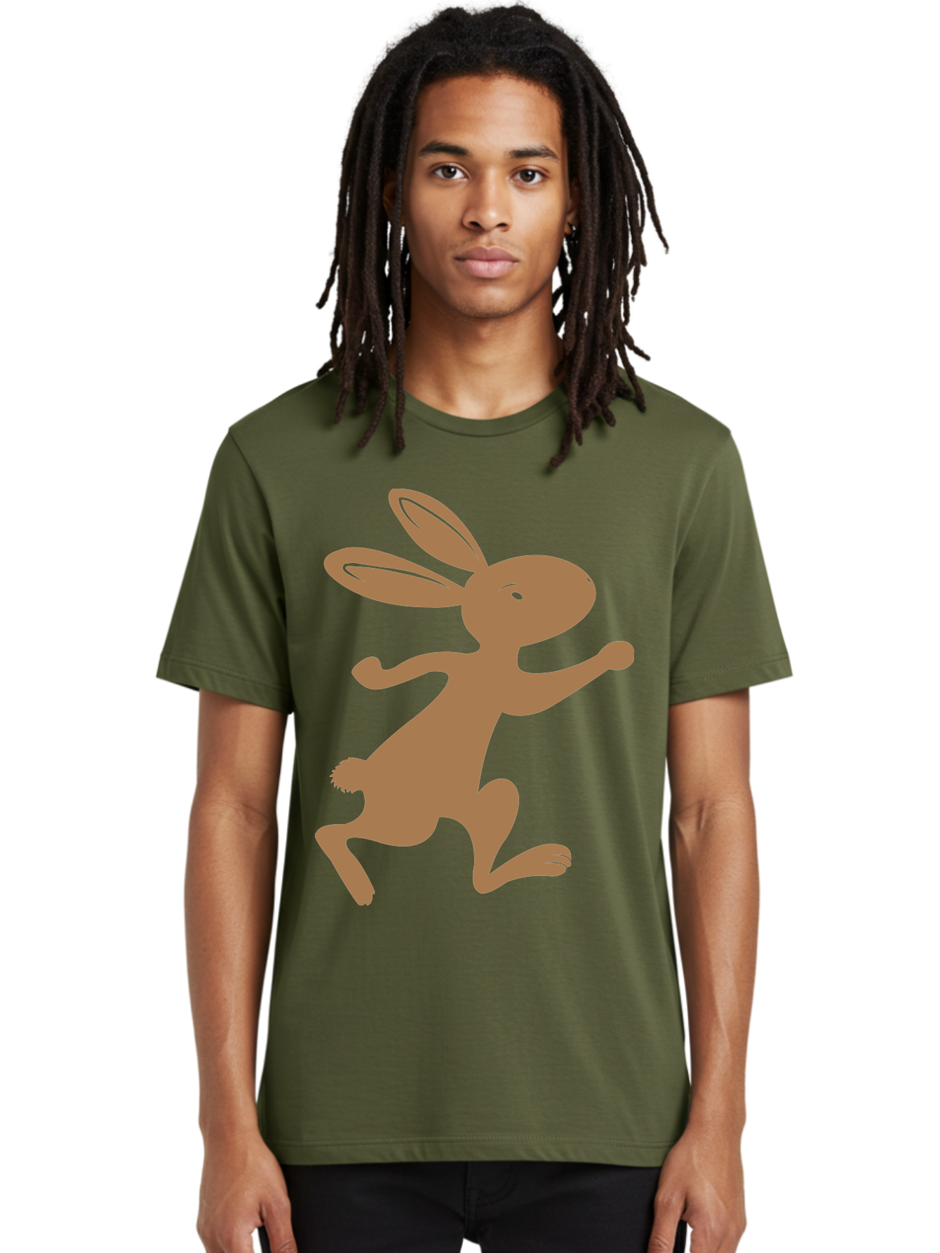 Rabbit Men'S Graphic Tee, 100% Cotton, Comfortable Casual Summer Wear, Machine Washable, Cartoon Rabbit, Jumping Rabbit, Brown Rabbit, Playful Pose, Cute Illustration, Simple Design, Whimsical Art, Cartoon Character, Funny Rabbit Aad115 30