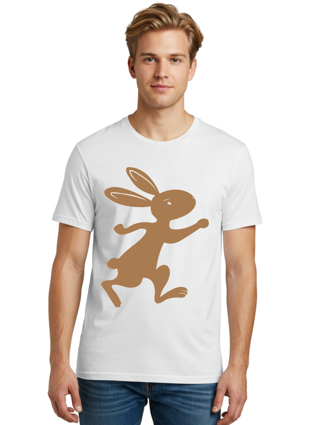 Rabbit Men'S Graphic Tee, 100% Cotton, Comfortable Casual Summer Wear, Machine Washable, Cartoon Rabbit, Jumping Rabbit, Brown Rabbit, Playful Pose, Cute Illustration, Simple Design, Whimsical Art, Cartoon Character, Funny Rabbit Aad115 6