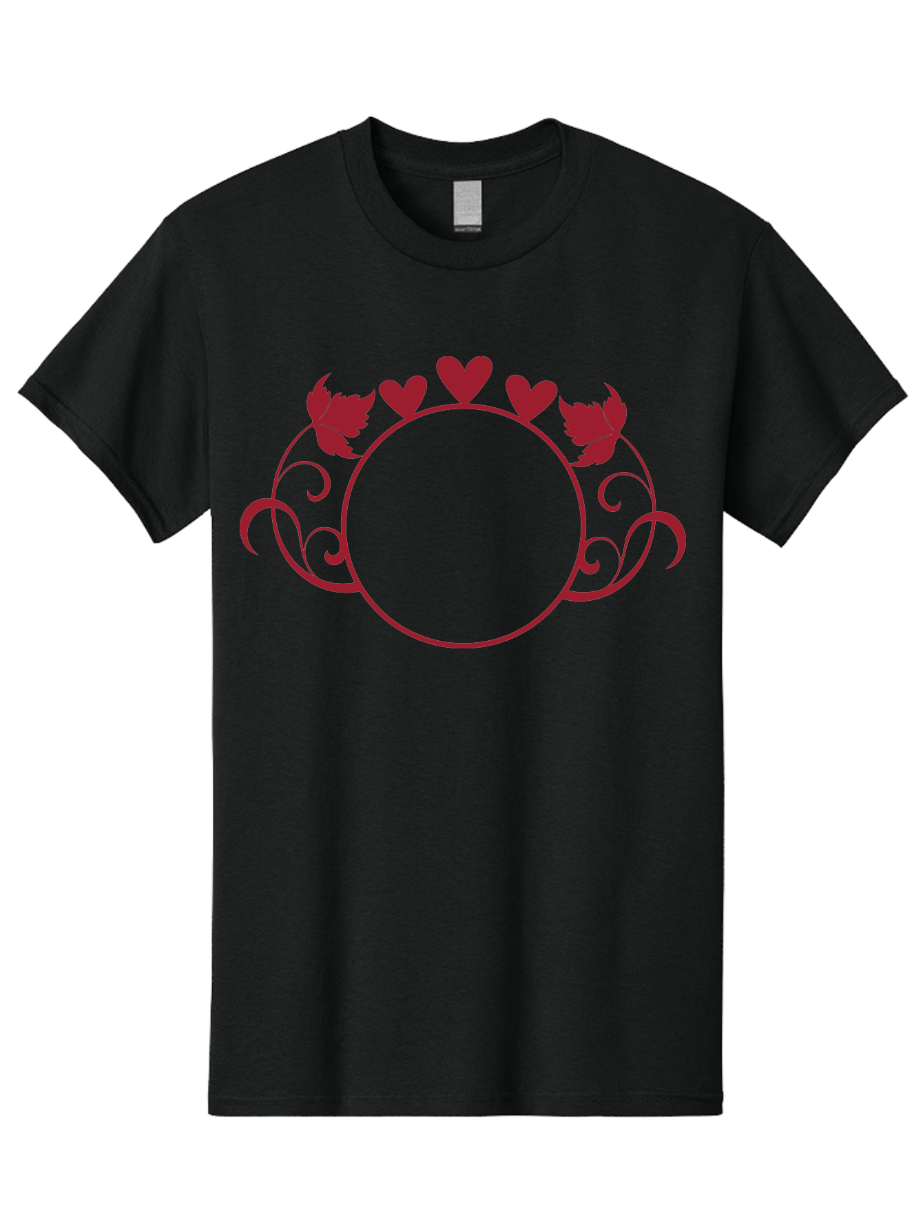 Red-Heart-Border Men'S Graphic Tee, 100% Cotton, Comfortable Casual Summer Wear, Machine Washable, Red Hearts, Red Leaves, Circular Frame, Decorative Border, Elegant Design, Valentines Day Theme, Floral Pattern, Whimsical Elements, Aad119 13