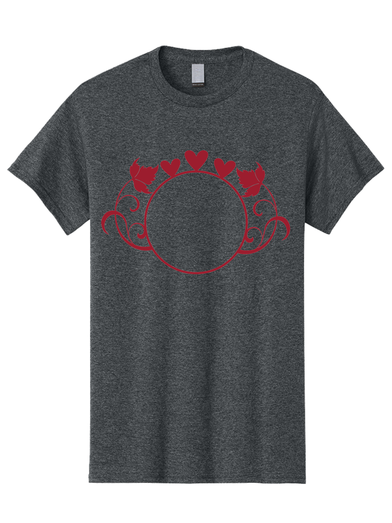 Red-Heart-Border Men'S Graphic Tee, 100% Cotton, Comfortable Casual Summer Wear, Machine Washable, Red Hearts, Red Leaves, Circular Frame, Decorative Border, Elegant Design, Valentines Day Theme, Floral Pattern, Whimsical Elements, Aad119 3