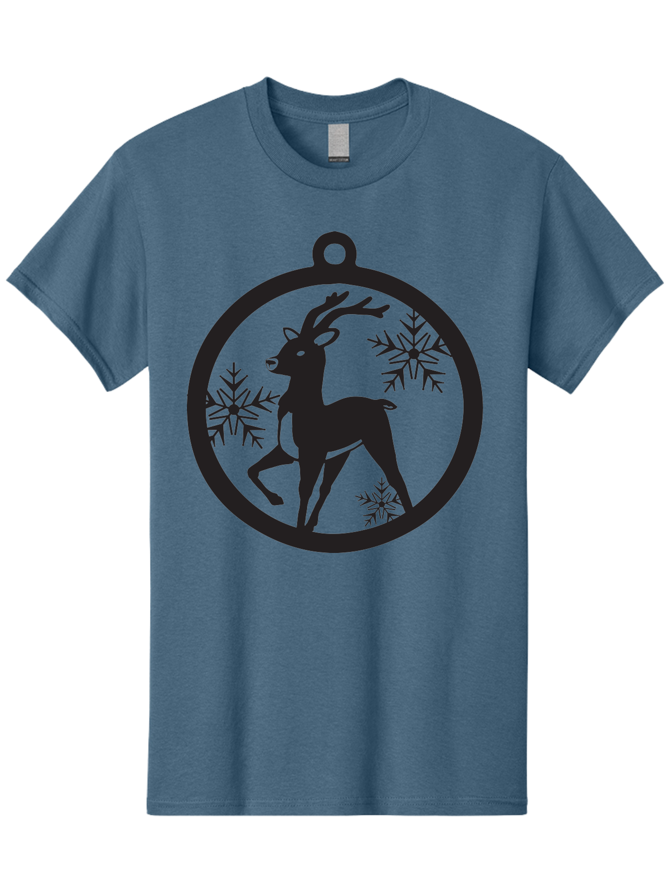 Reindeer-Ornament Men'S Graphic Tee, 100% Cotton, Comfortable Casual Summer Wear, Machine Washable, Reindeer Silhouette, Christmas Ornament Design, Snowflake Pattern, Festive Decor, Holiday Theme, Winter Decoration, Seasonal Charm, Aad122 29