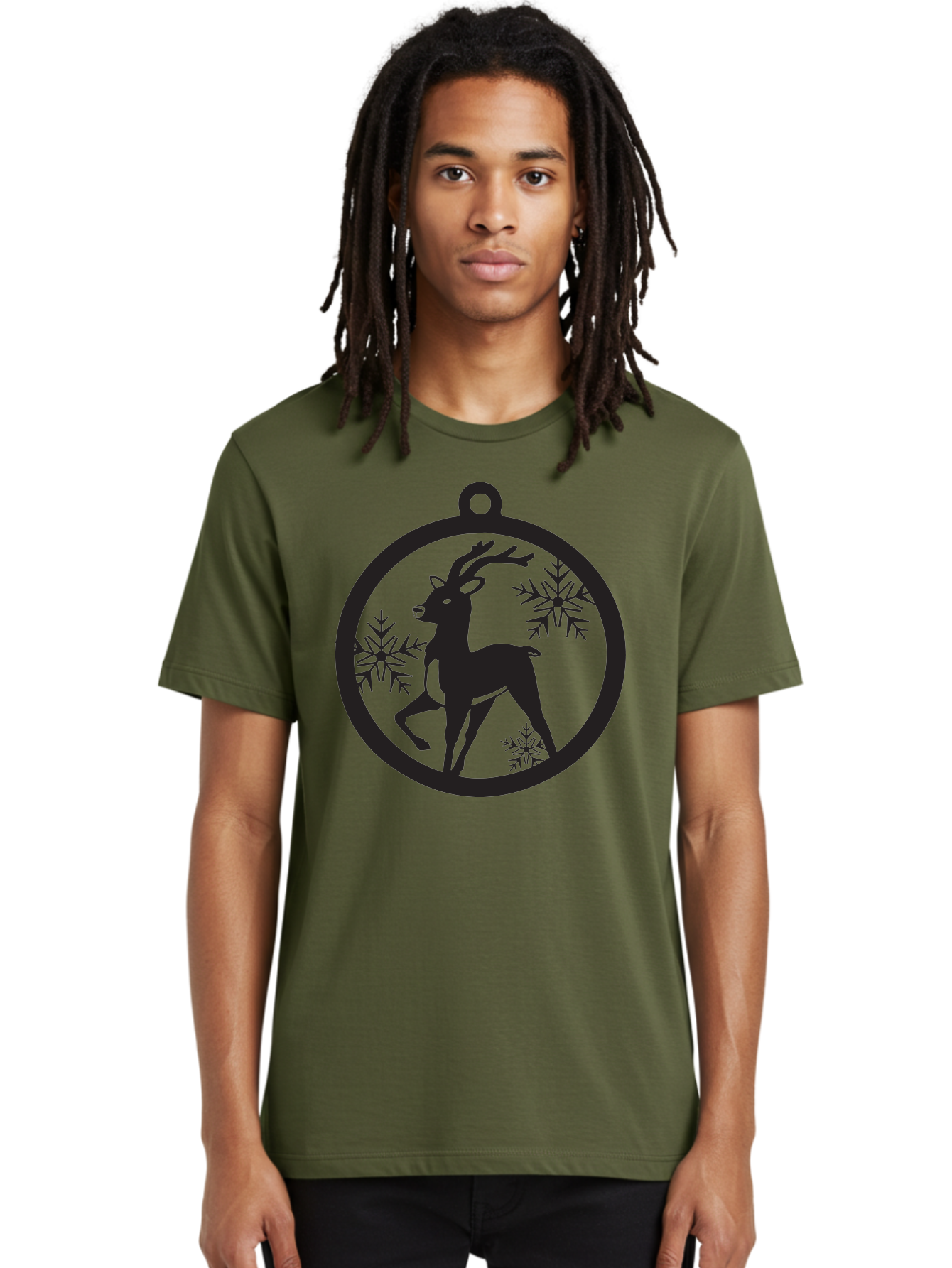 Reindeer-Ornament Men'S Graphic Tee, 100% Cotton, Comfortable Casual Summer Wear, Machine Washable, Reindeer Silhouette, Christmas Ornament Design, Snowflake Pattern, Festive Decor, Holiday Theme, Winter Decoration, Seasonal Charm, Aad122 4