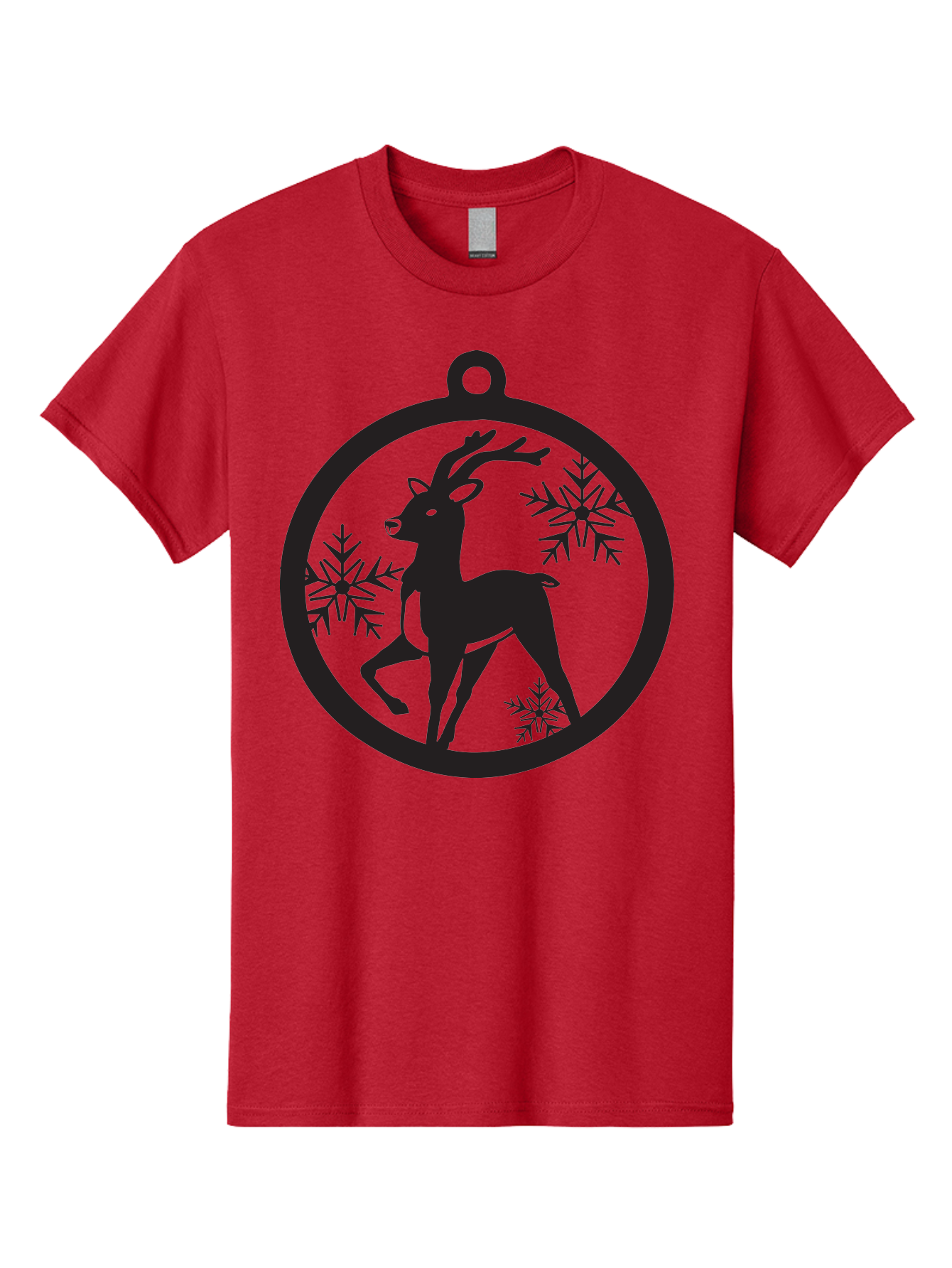 Reindeer-Ornament Men'S Graphic Tee, 100% Cotton, Comfortable Casual Summer Wear, Machine Washable, Reindeer Silhouette, Christmas Ornament Design, Snowflake Pattern, Festive Decor, Holiday Theme, Winter Decoration, Seasonal Charm, Aad122 21