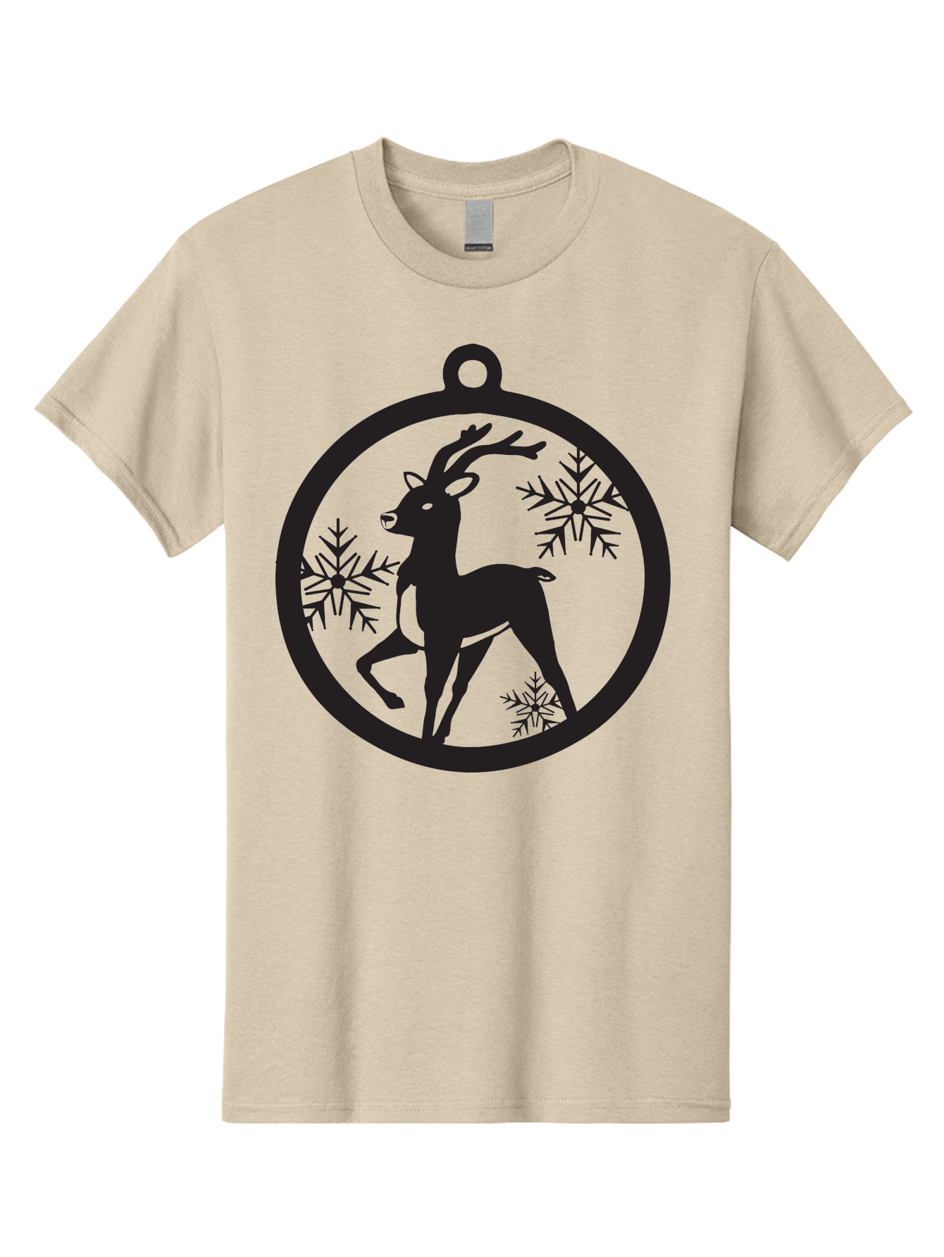 Reindeer-Ornament Men'S Graphic Tee, 100% Cotton, Comfortable Casual Summer Wear, Machine Washable, Reindeer Silhouette, Christmas Ornament Design, Snowflake Pattern, Festive Decor, Holiday Theme, Winter Decoration, Seasonal Charm, Aad122 7