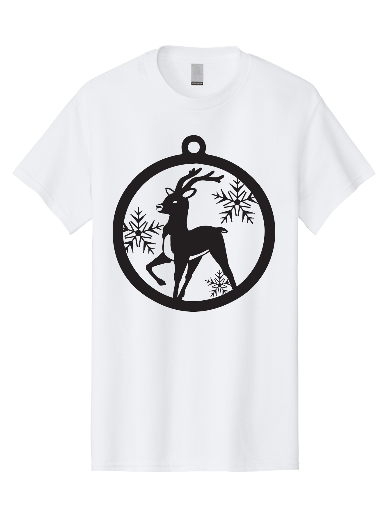 Reindeer-Ornament Men'S Graphic Tee, 100% Cotton, Comfortable Casual Summer Wear, Machine Washable, Reindeer Silhouette, Christmas Ornament Design, Snowflake Pattern, Festive Decor, Holiday Theme, Winter Decoration, Seasonal Charm, Aad122 17