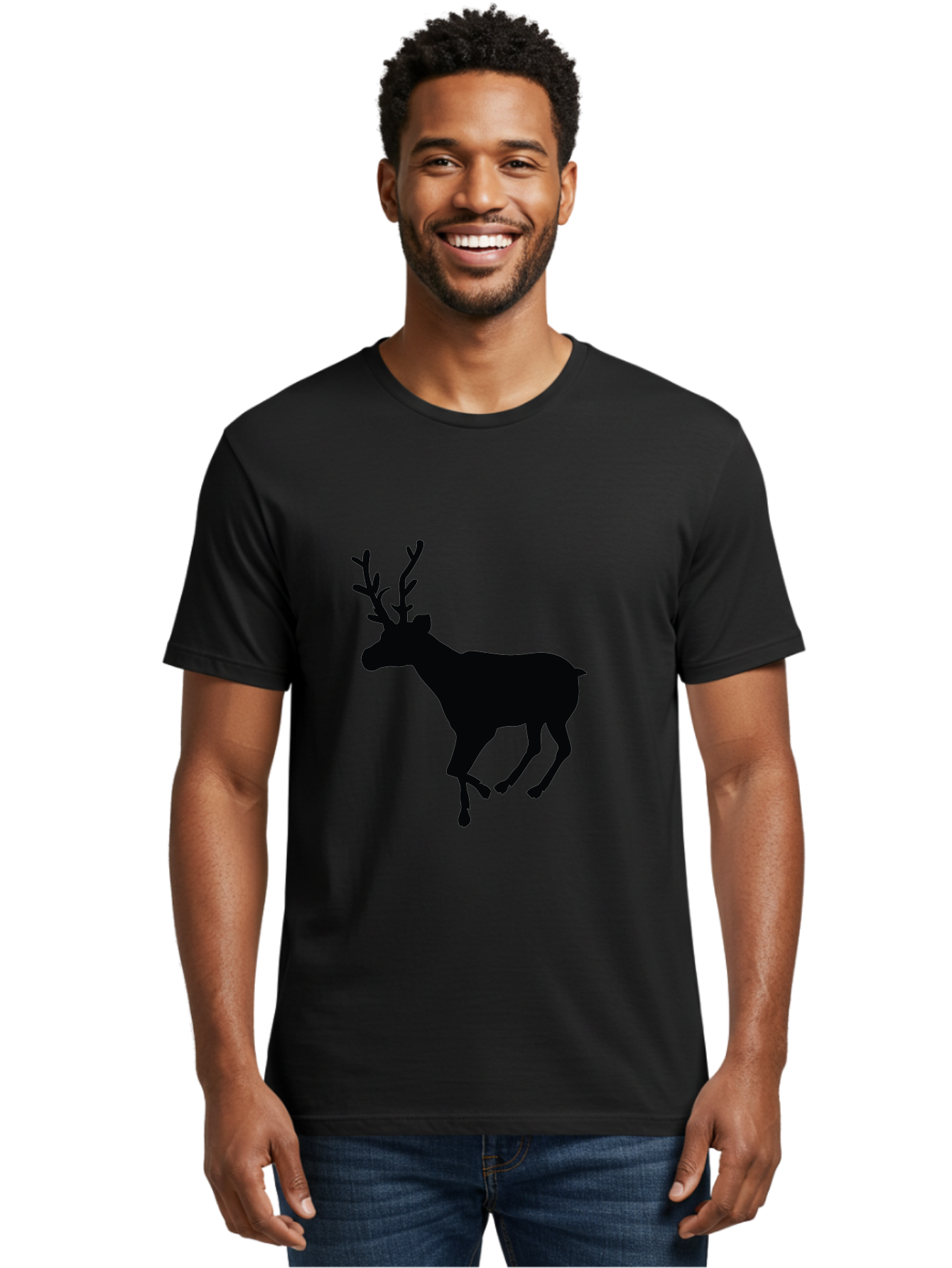 Reindeer-Silhouette Men'S Graphic Tee, 100% Cotton, Comfortable Casual Summer Wear, Machine Washable, Reindeer Silhouette, Deer Running, Antlered Animal, Wildlife Graphic, Festive Design, Winter Symbol, Holiday Icon, Minimalist Art Aad123 26