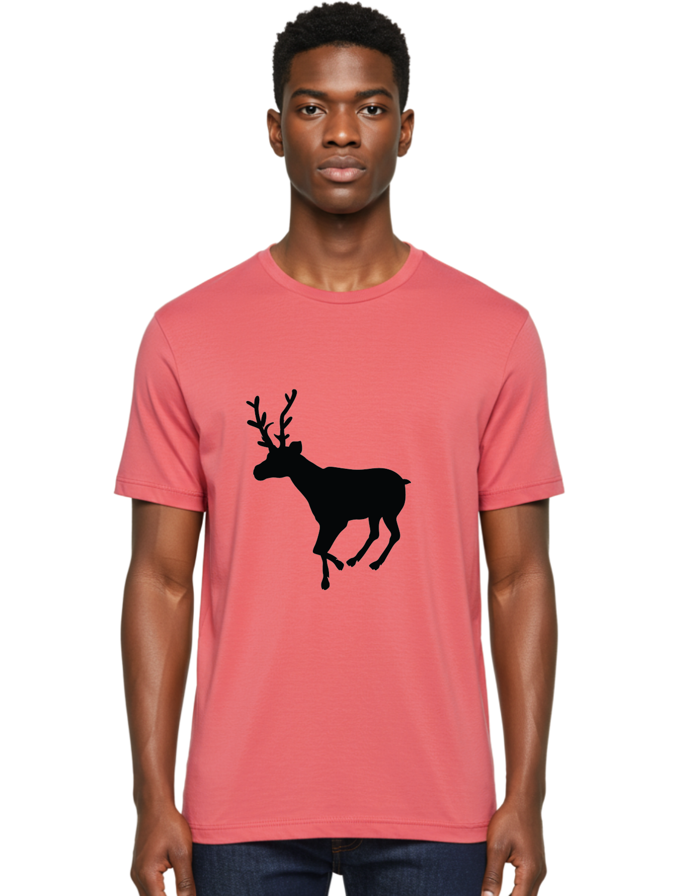 Reindeer-Silhouette Men'S Graphic Tee, 100% Cotton, Comfortable Casual Summer Wear, Machine Washable, Reindeer Silhouette, Deer Running, Antlered Animal, Wildlife Graphic, Festive Design, Winter Symbol, Holiday Icon, Minimalist Art Aad123 20
