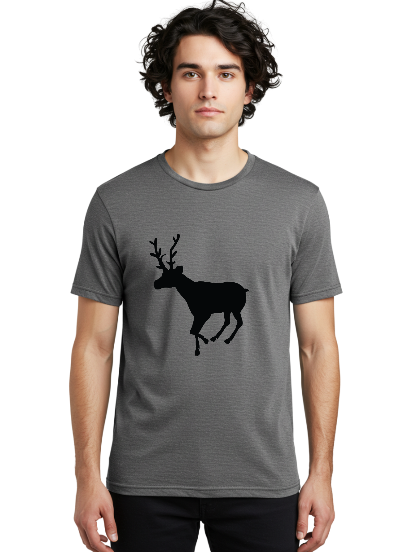 Reindeer-Silhouette Men'S Graphic Tee, 100% Cotton, Comfortable Casual Summer Wear, Machine Washable, Reindeer Silhouette, Deer Running, Antlered Animal, Wildlife Graphic, Festive Design, Winter Symbol, Holiday Icon, Minimalist Art Aad123 6