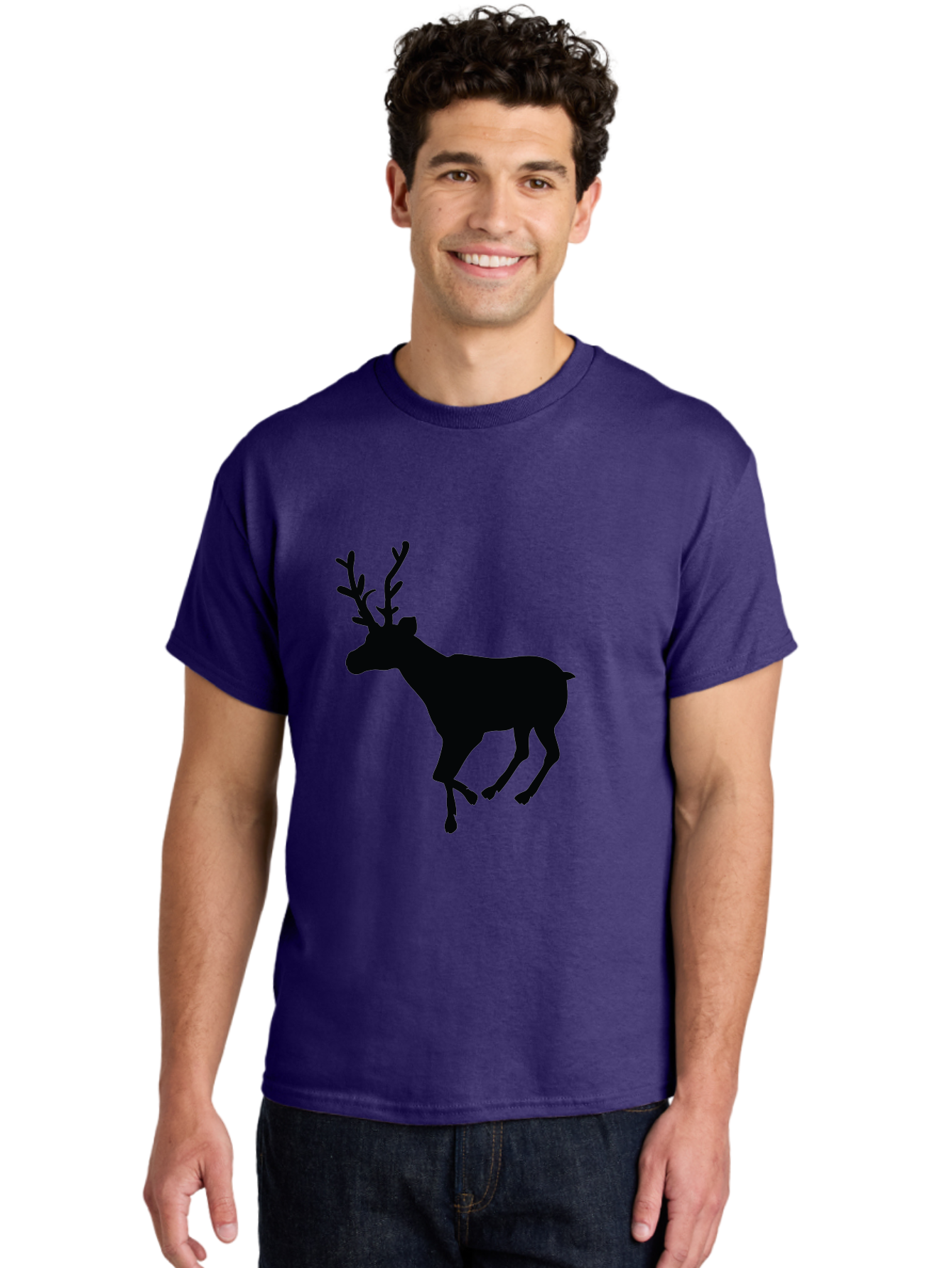 Reindeer-Silhouette Men'S Graphic Tee, 100% Cotton, Comfortable Casual Summer Wear, Machine Washable, Reindeer Silhouette, Deer Running, Antlered Animal, Wildlife Graphic, Festive Design, Winter Symbol, Holiday Icon, Minimalist Art Aad123 16