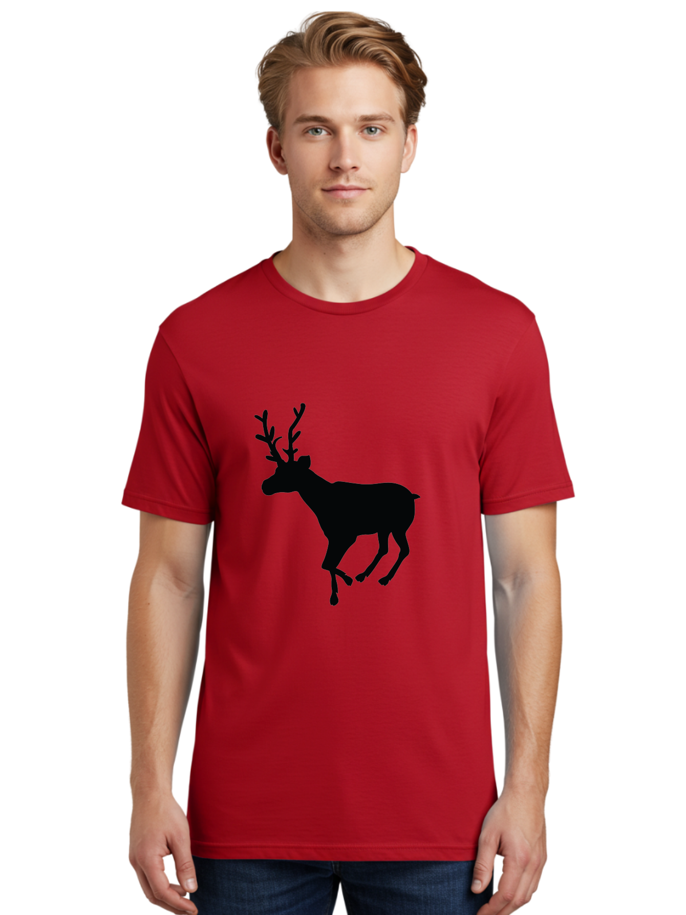 Reindeer-Silhouette Men'S Graphic Tee, 100% Cotton, Comfortable Casual Summer Wear, Machine Washable, Reindeer Silhouette, Deer Running, Antlered Animal, Wildlife Graphic, Festive Design, Winter Symbol, Holiday Icon, Minimalist Art Aad123 10