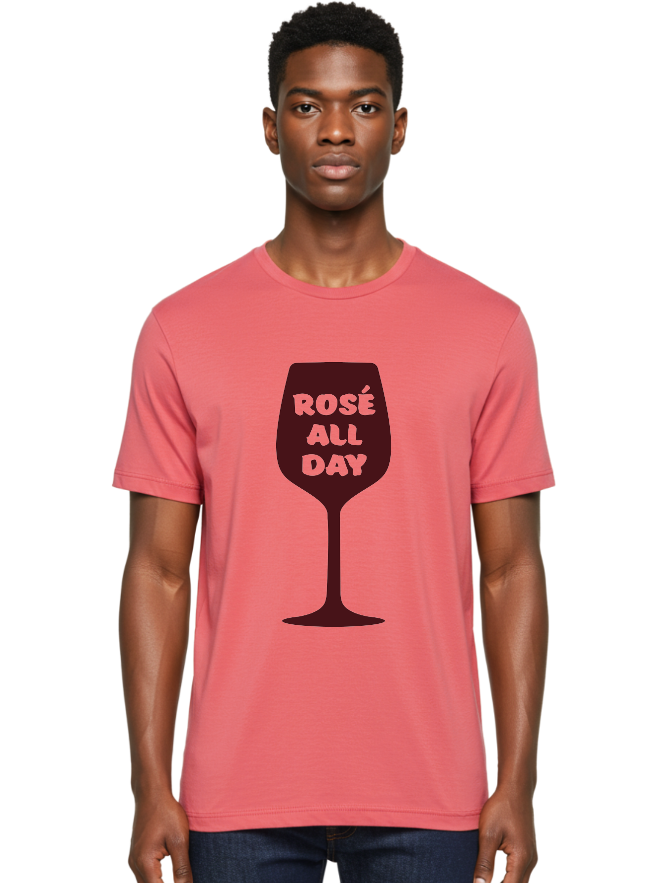 Rose-All-Day Men'S Graphic Tee, 100% Cotton, Comfortable Casual Summer Wear, Machine Washable, Wine Glass, Rose Wine, Rosé All Day, Wine Lover, Relaxed Atmosphere, Casual Drinking, Fun Phrase, Wine Culture Aad131 20