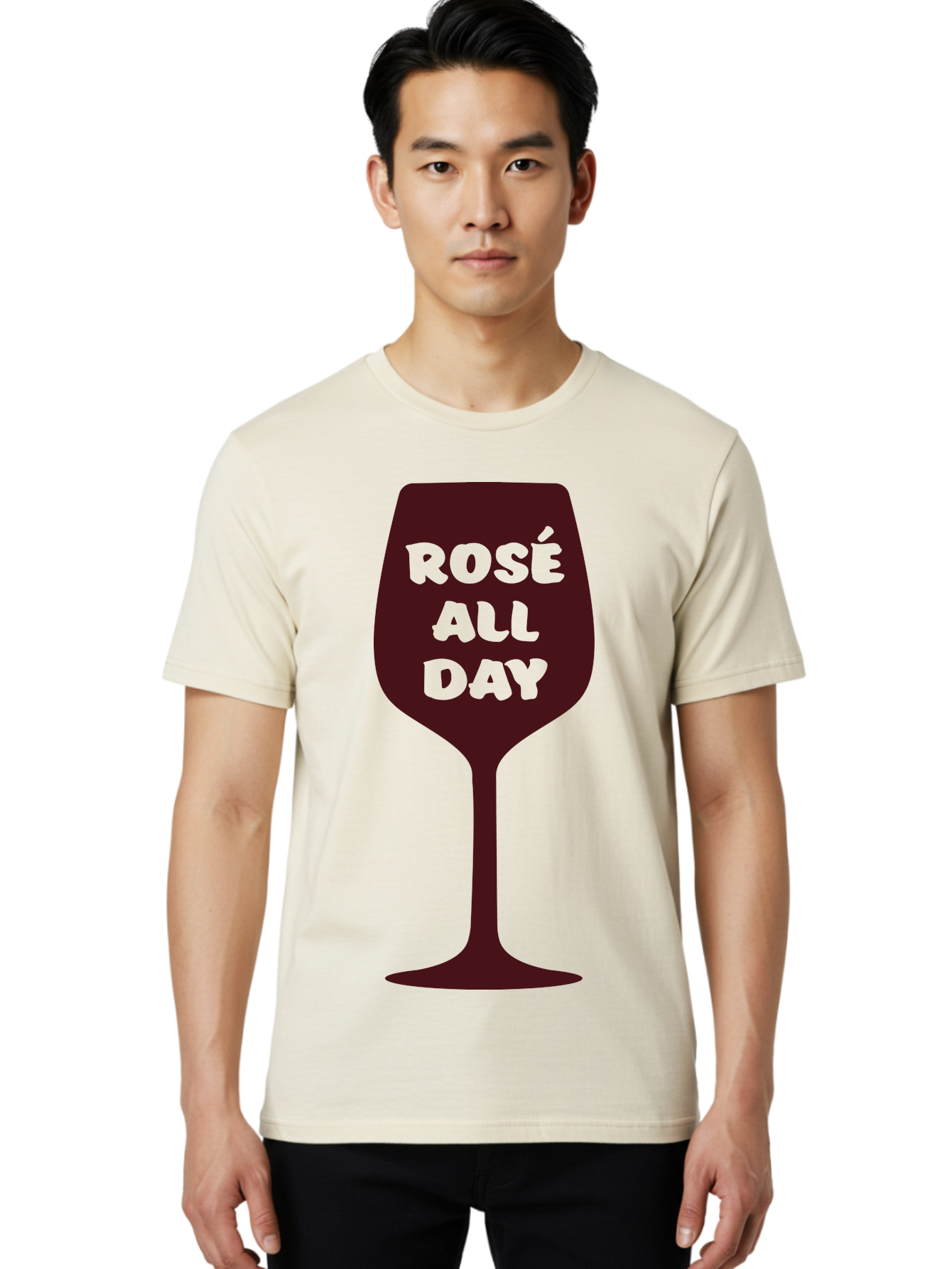 Rose-All-Day Men'S Graphic Tee, 100% Cotton, Comfortable Casual Summer Wear, Machine Washable, Wine Glass, Rose Wine, Rosé All Day, Wine Lover, Relaxed Atmosphere, Casual Drinking, Fun Phrase, Wine Culture Aad131 16