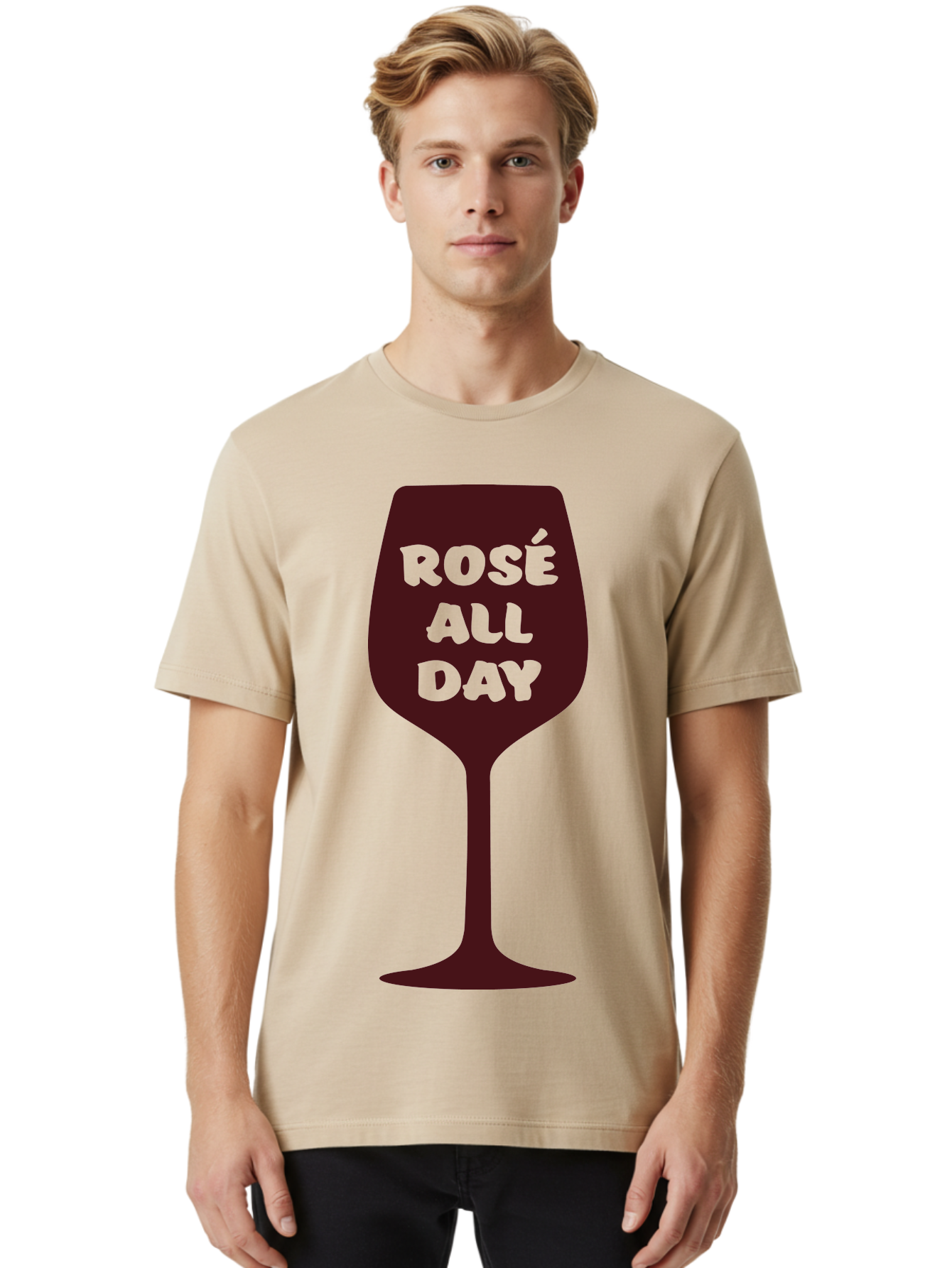 Rose-All-Day Men'S Graphic Tee, 100% Cotton, Comfortable Casual Summer Wear, Machine Washable, Wine Glass, Rose Wine, Rosé All Day, Wine Lover, Relaxed Atmosphere, Casual Drinking, Fun Phrase, Wine Culture Aad131 24