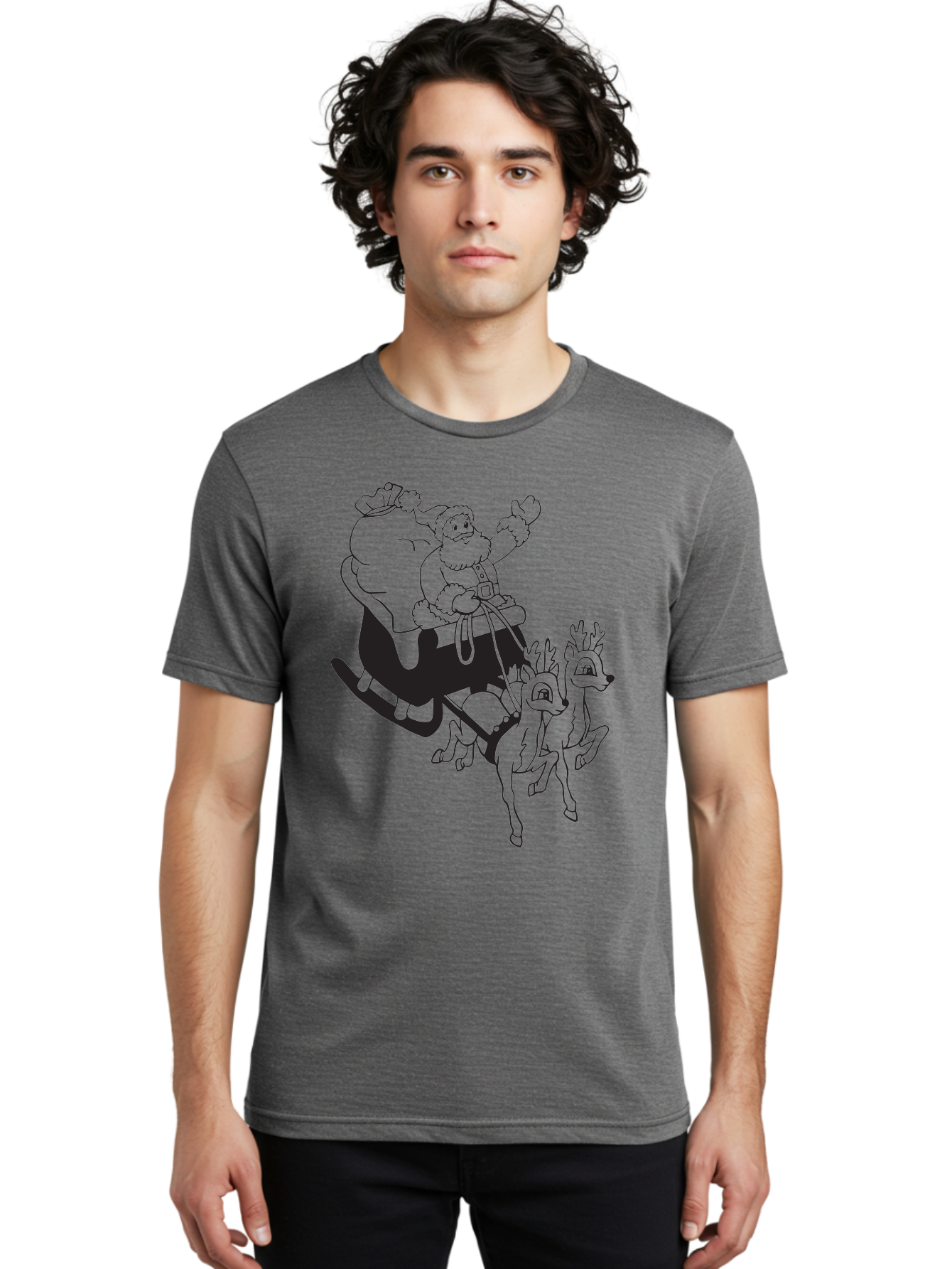 Santa-Claus Men'S Graphic Tee, 100% Cotton, Comfortable Casual Summer Wear, Machine Washable, Santa Claus, Christmas Magic, Festive Holiday, Jolly Old Elf, Reindeer In Flight, Gift Giving Season, Merry Christmas, Holiday Cheer Aad134 4