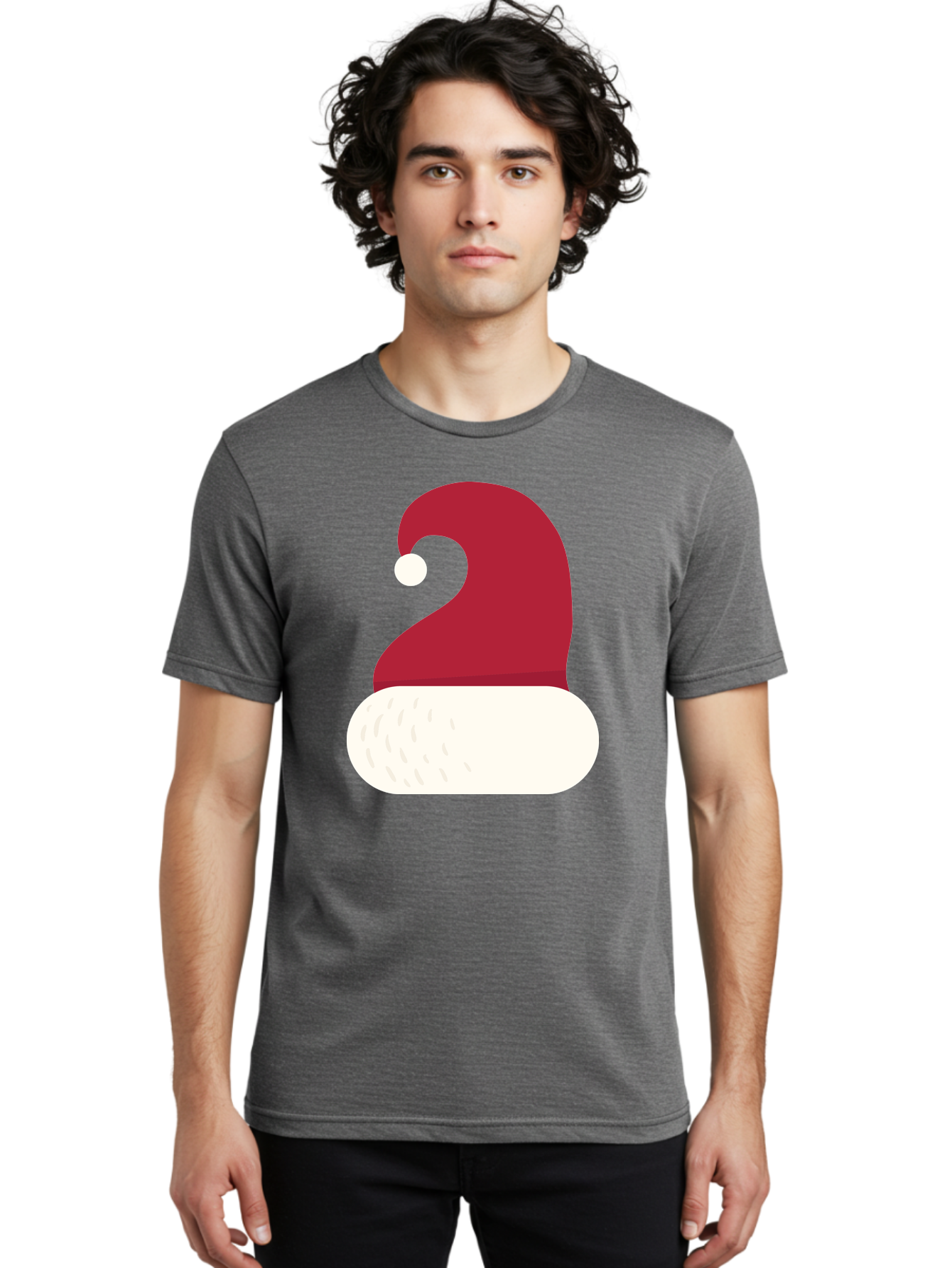 Santa-Hat Men'S Graphic Tee, 100% Cotton, Comfortable Casual Summer Wear, Machine Washable, Santa Hat, Christmas Hat, Red And White Hat, Winter Clothing, Festive Accessory, Holiday Fashion, Cartoon Style, Digital Illustration Aad135 14