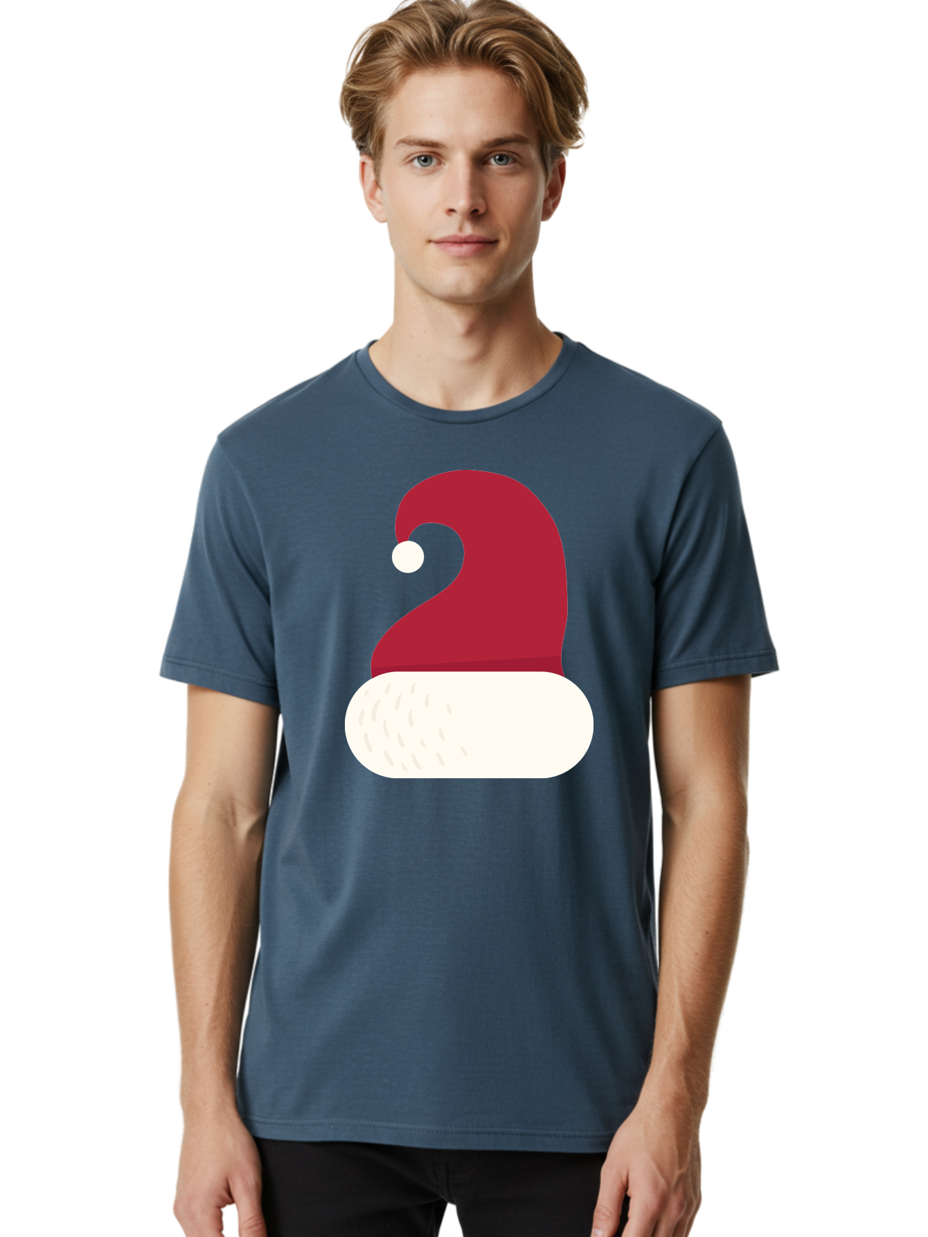 Santa-Hat Men'S Graphic Tee, 100% Cotton, Comfortable Casual Summer Wear, Machine Washable, Santa Hat, Christmas Hat, Red And White Hat, Winter Clothing, Festive Accessory, Holiday Fashion, Cartoon Style, Digital Illustration Aad135 18