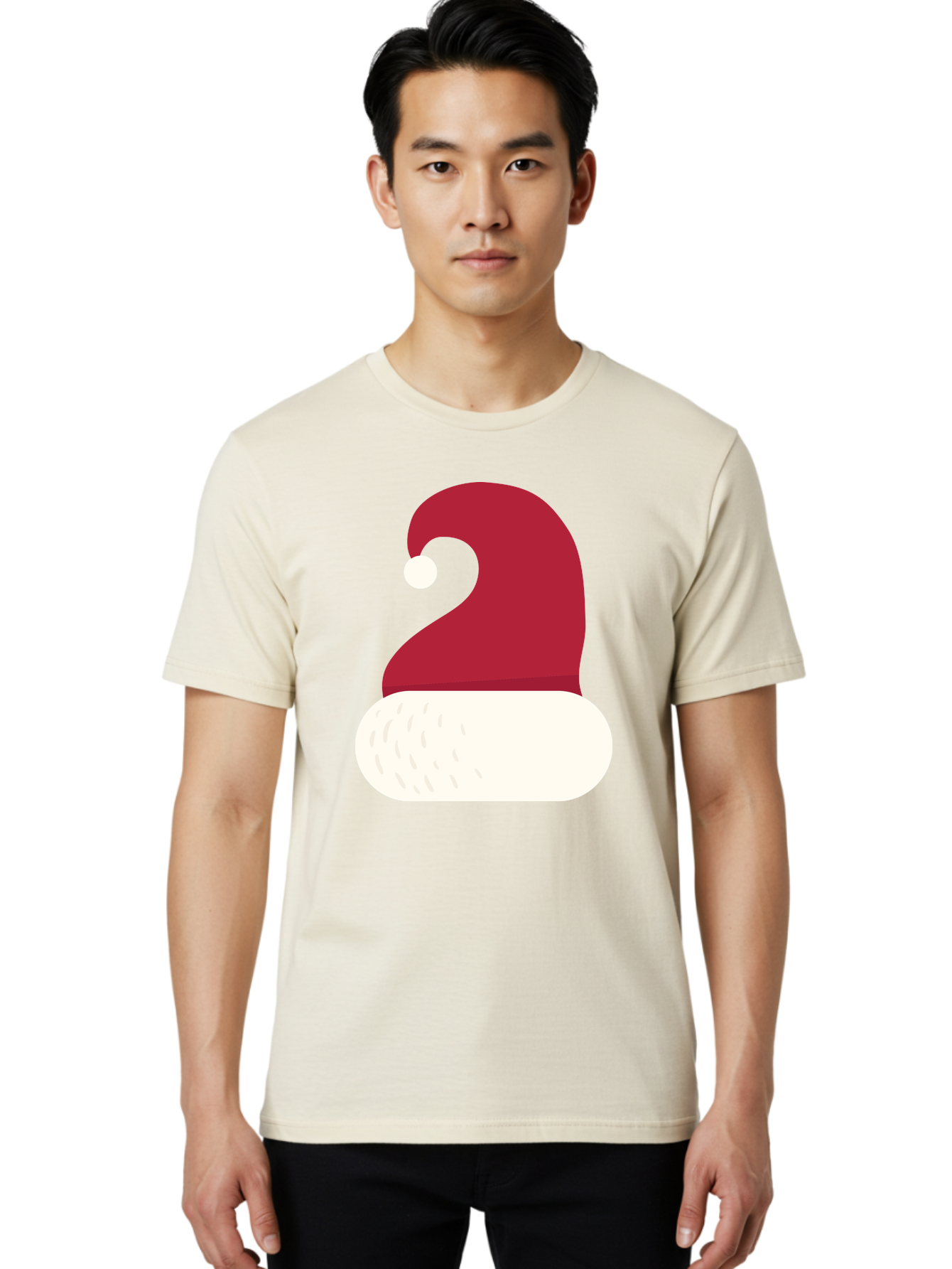 Santa-Hat Men'S Graphic Tee, 100% Cotton, Comfortable Casual Summer Wear, Machine Washable, Santa Hat, Christmas Hat, Red And White Hat, Winter Clothing, Festive Accessory, Holiday Fashion, Cartoon Style, Digital Illustration Aad135 8