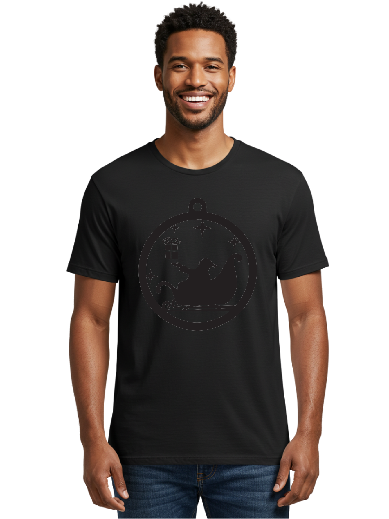 Santa-Sleigh-Ornament-1 Men'S Graphic Tee, 100% Cotton, Comfortable Casual Summer Wear, Machine Washable, Santa Claus, Christmas Gift, Sleigh Ride, Festive Holiday, Winter Wonderland, Gift Giving, Christmas Magic, Holiday Cheer Aad137 16