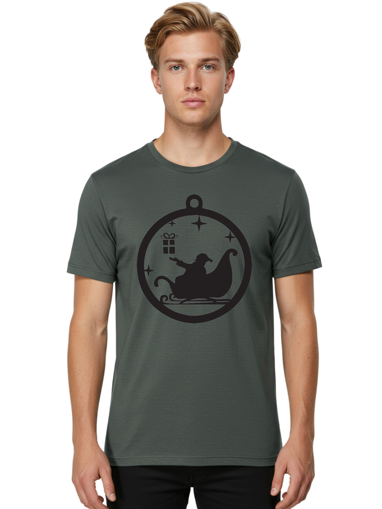 Santa-Sleigh-Ornament-1 Men'S Graphic Tee, 100% Cotton, Comfortable Casual Summer Wear, Machine Washable, Santa Claus, Christmas Gift, Sleigh Ride, Festive Holiday, Winter Wonderland, Gift Giving, Christmas Magic, Holiday Cheer Aad137 10