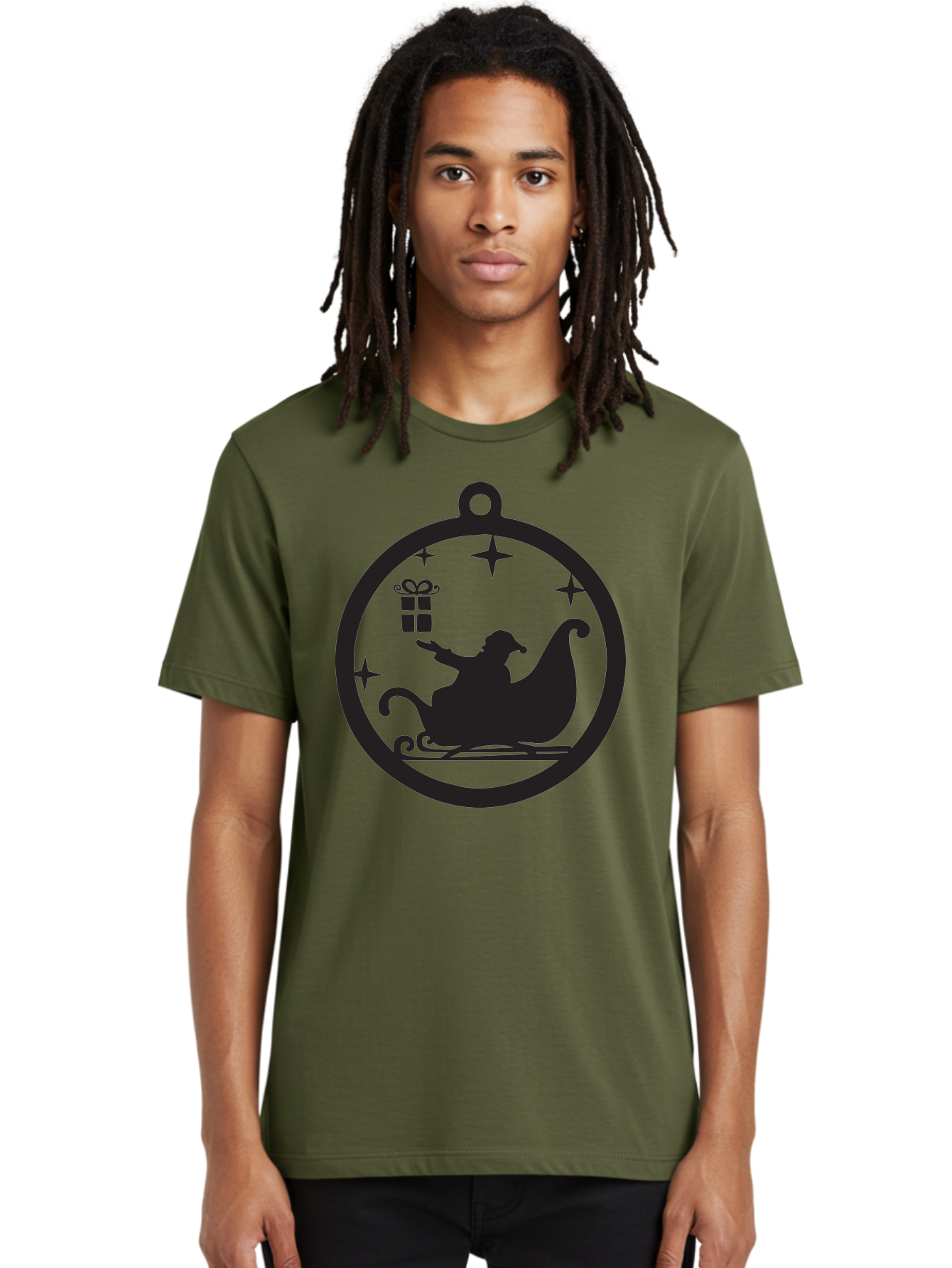 Santa-Sleigh-Ornament-1 Men'S Graphic Tee, 100% Cotton, Comfortable Casual Summer Wear, Machine Washable, Santa Claus, Christmas Gift, Sleigh Ride, Festive Holiday, Winter Wonderland, Gift Giving, Christmas Magic, Holiday Cheer Aad137 30