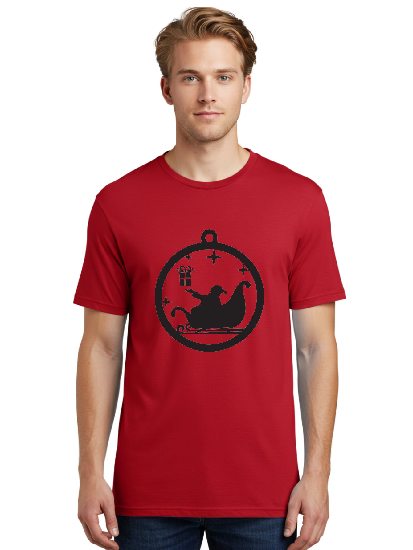 Santa-Sleigh-Ornament-1 Men'S Graphic Tee, 100% Cotton, Comfortable Casual Summer Wear, Machine Washable, Santa Claus, Christmas Gift, Sleigh Ride, Festive Holiday, Winter Wonderland, Gift Giving, Christmas Magic, Holiday Cheer Aad137 4
