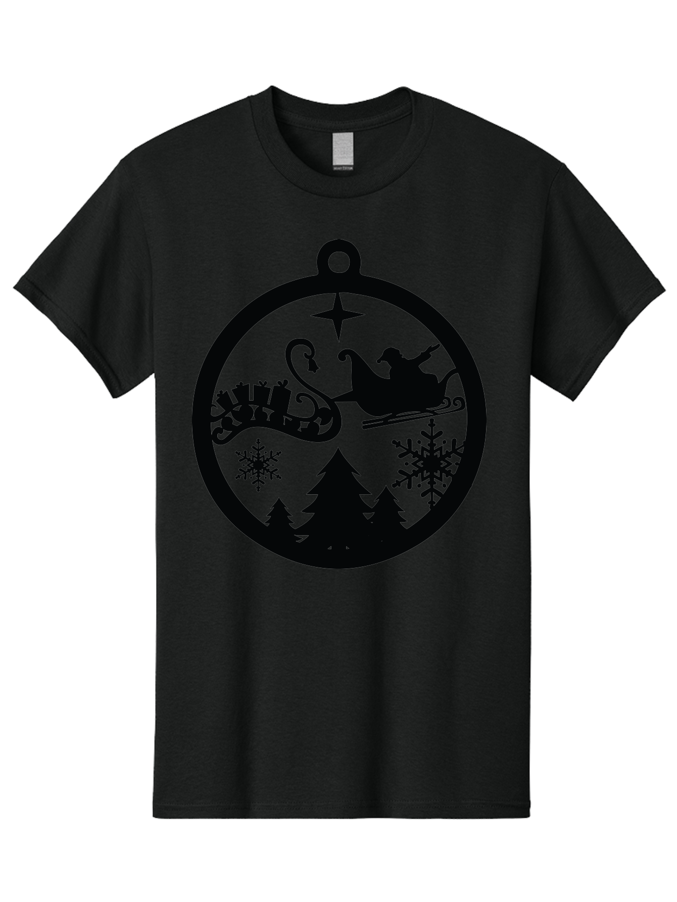 Santa-Sleigh-Ornament Men'S Graphic Tee, 100% Cotton, Comfortable Casual Summer Wear, Machine Washable, Santa Sleigh, Christmas Ornament, Festive Silhouette, Winter Wonderland, Holiday Decor, Santa Claus, Snowflakes, Christmas Trees Aad138 5