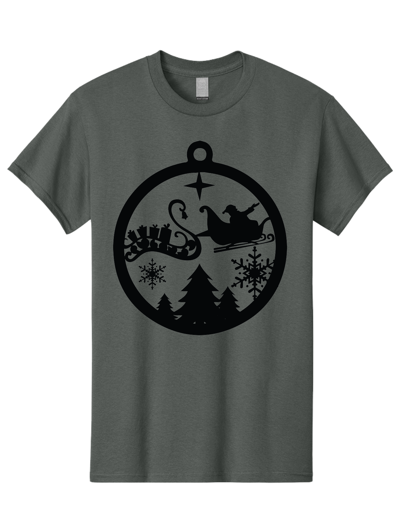 Santa-Sleigh-Ornament Men'S Graphic Tee, 100% Cotton, Comfortable Casual Summer Wear, Machine Washable, Santa Sleigh, Christmas Ornament, Festive Silhouette, Winter Wonderland, Holiday Decor, Santa Claus, Snowflakes, Christmas Trees Aad138 19